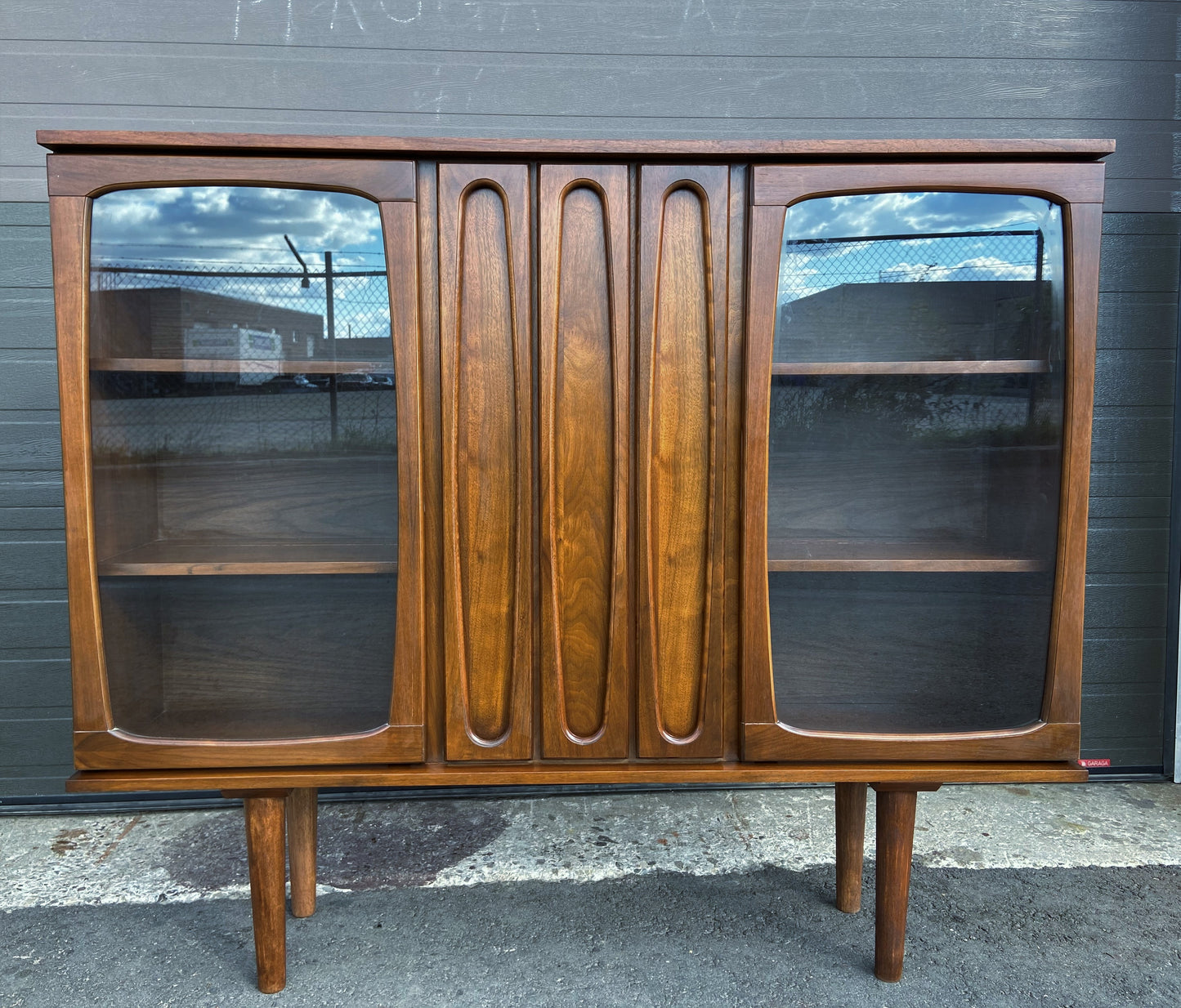 REFINISHED MCM Walnut Display Bookcase China Cabinet 56" narrow, Perfect