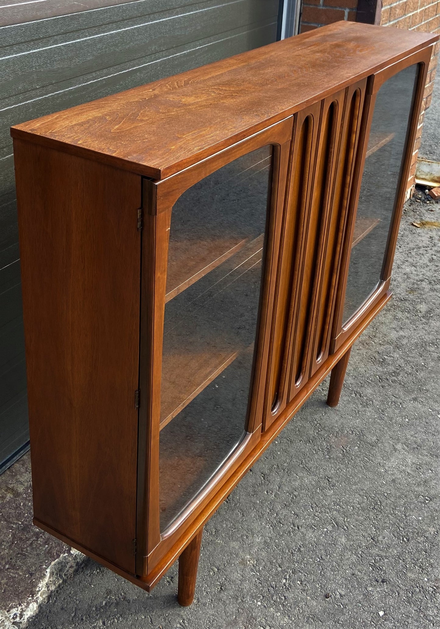 REFINISHED MCM Walnut Display Bookcase China Cabinet 56" narrow, Perfect