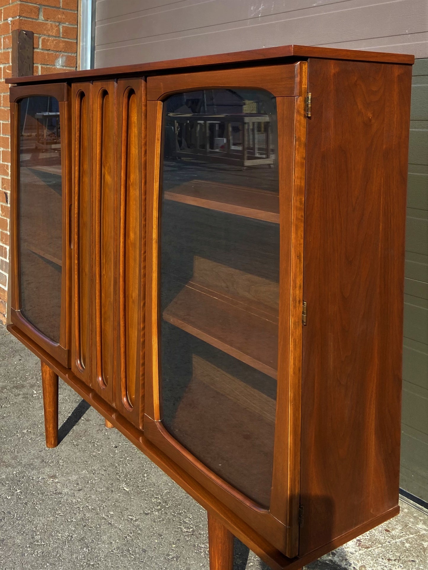 REFINISHED MCM Walnut Display Bookcase China Cabinet 56" narrow, Perfect