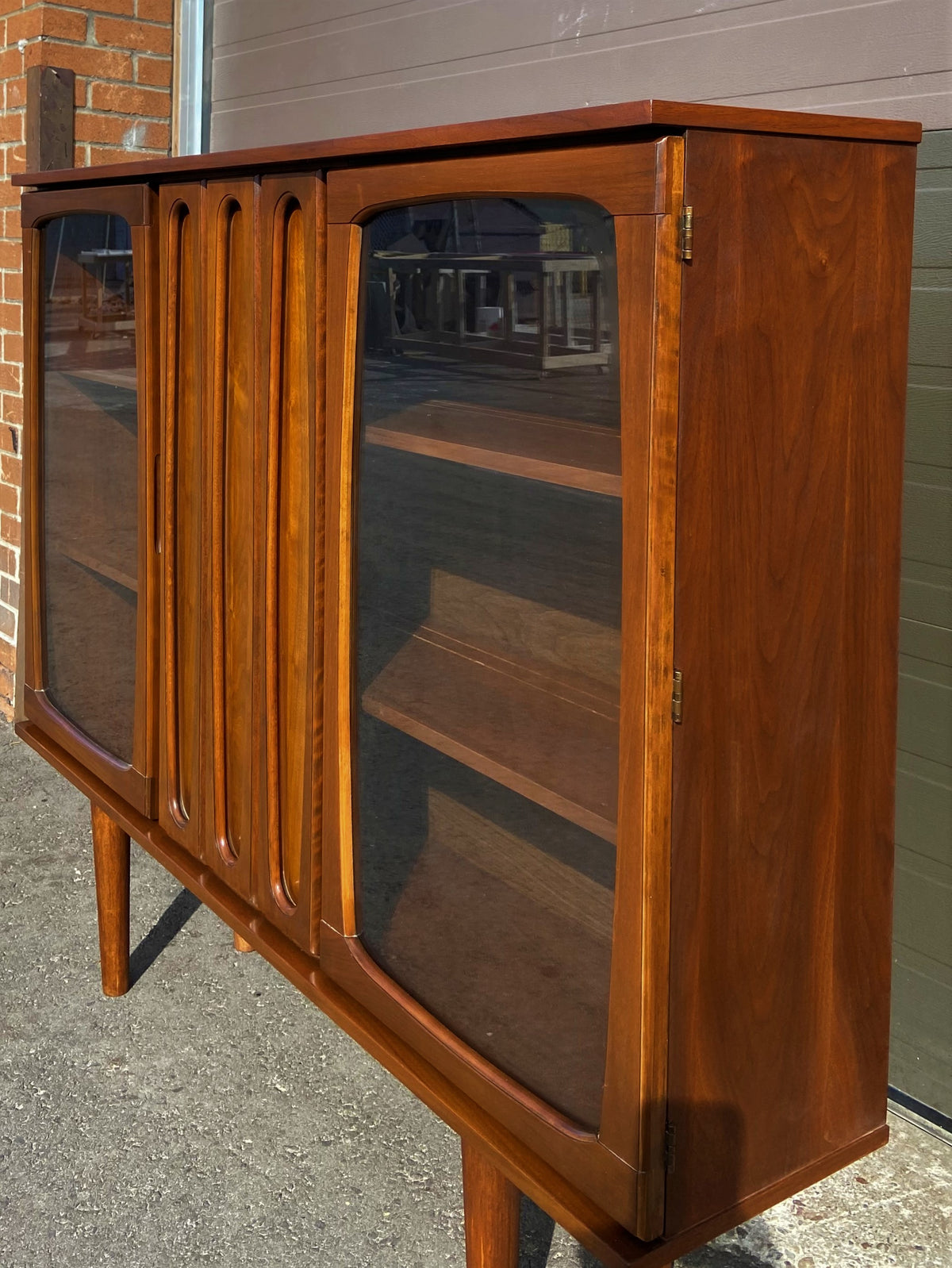 REFINISHED MCM Walnut Display Bookcase China Cabinet 56