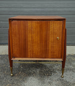 REFINISHED Mid Century Modern walnut accent cabinet w brass hardware, small 20” 4