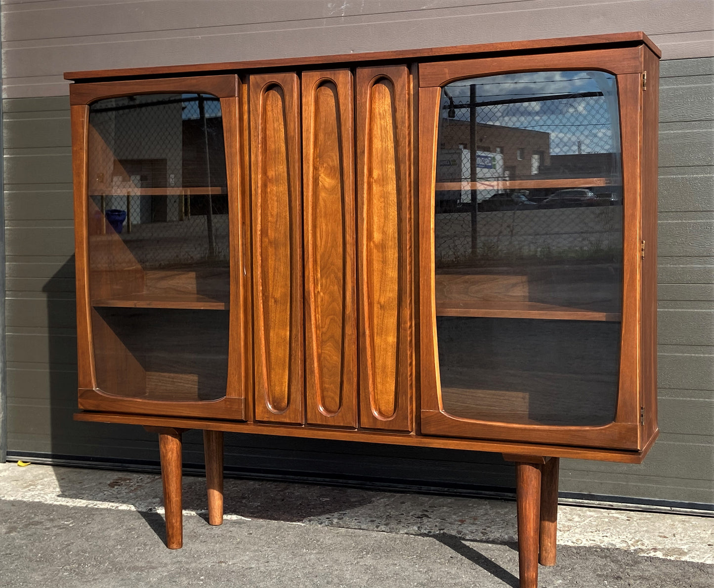 REFINISHED MCM Walnut Display Bookcase China Cabinet 56" narrow, Perfect