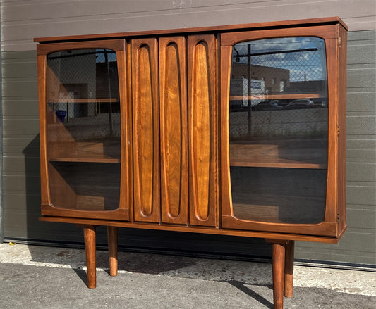REFINISHED MCM Walnut Display Bookcase China Cabinet 56" narrow, Perfect