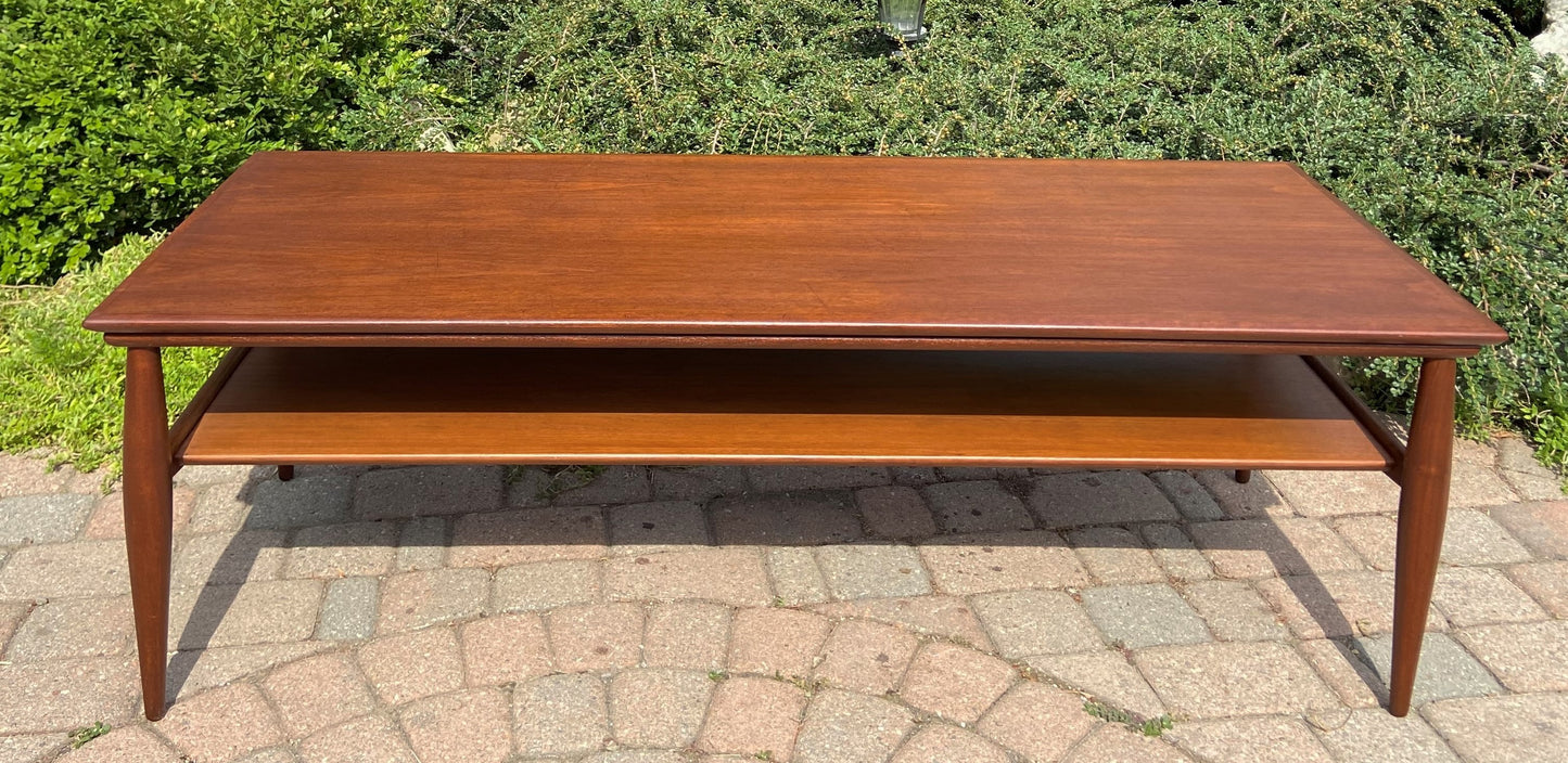 REFINISHED Mid Century Modern walnut coffee table w shelf