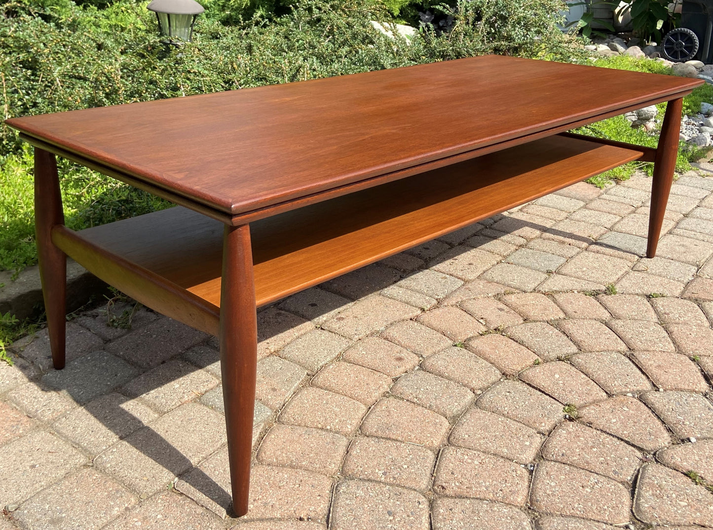 REFINISHED Mid Century Modern walnut coffee table w shelf