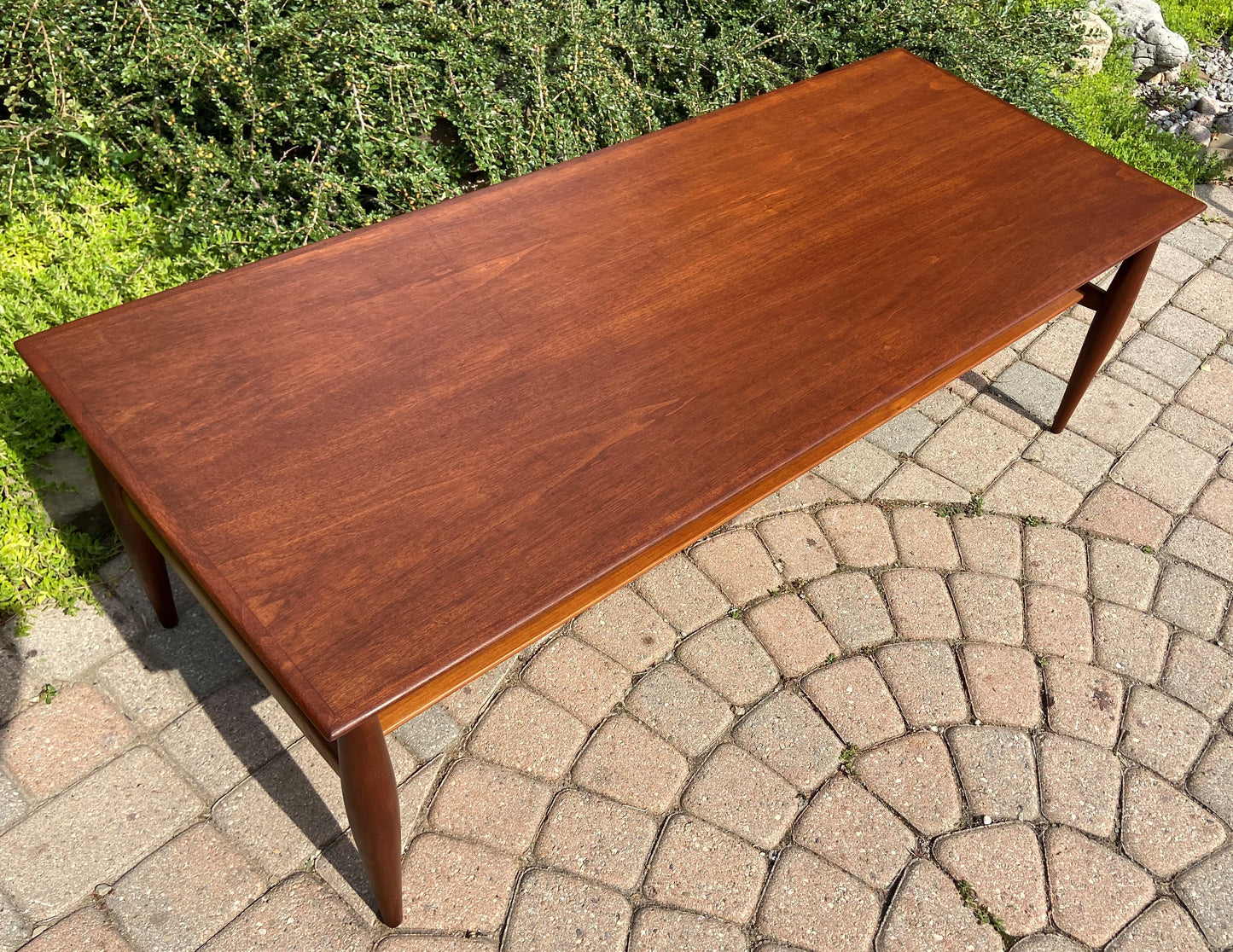 REFINISHED Mid Century Modern walnut coffee table w shelf