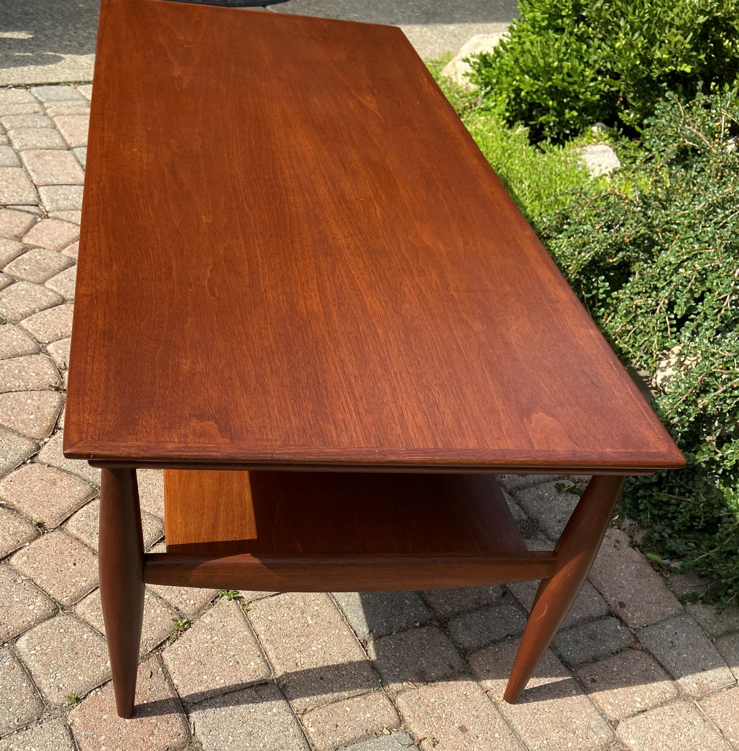 REFINISHED Mid Century Modern walnut coffee table w shelf