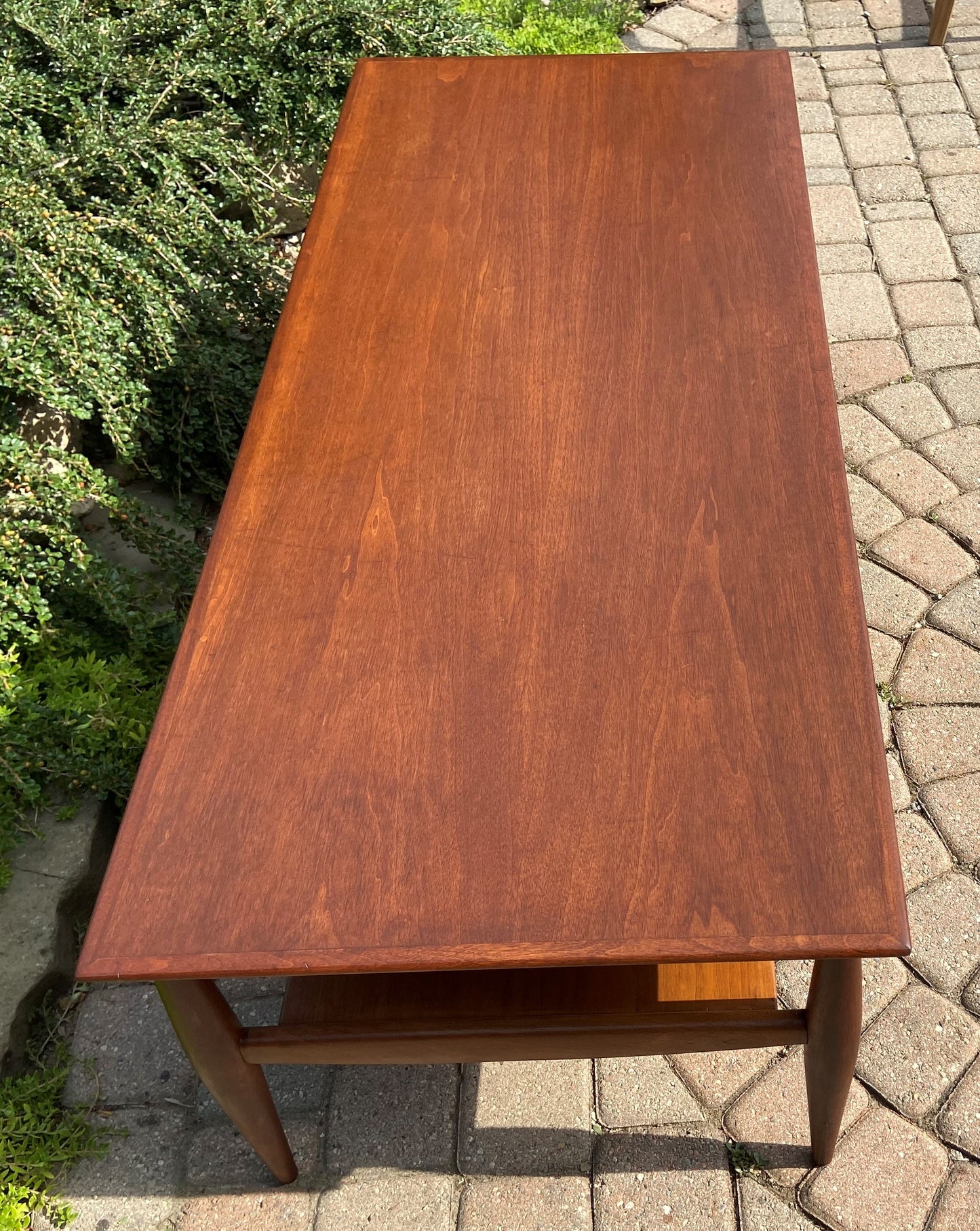 REFINISHED Mid Century Modern walnut coffee table w shelf