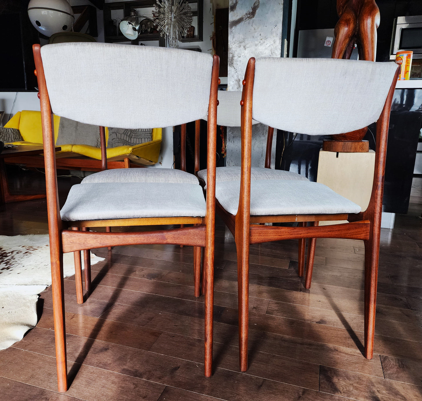 4 REFINISHED REUPHOLSTERED Mid Century Modern Walnut Chairs