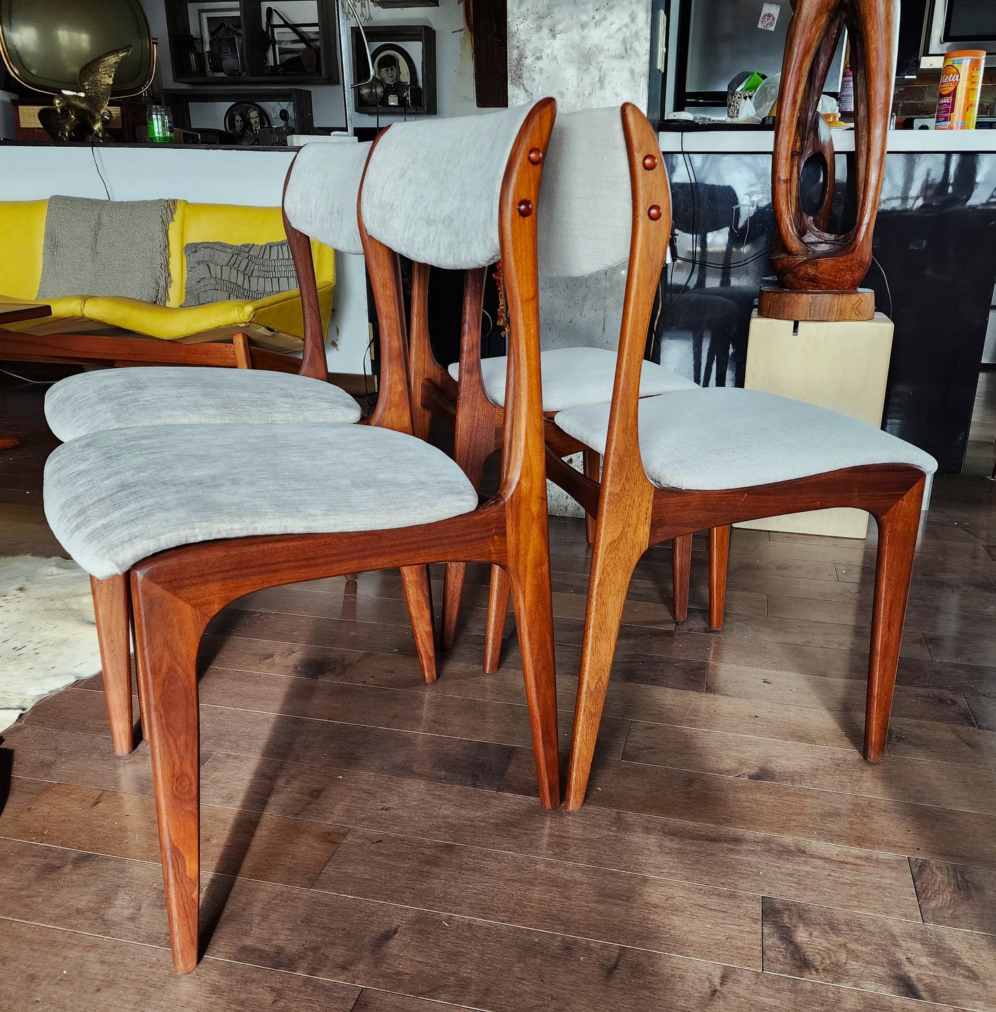 4 REFINISHED REUPHOLSTERED Mid Century Modern Walnut Chairs