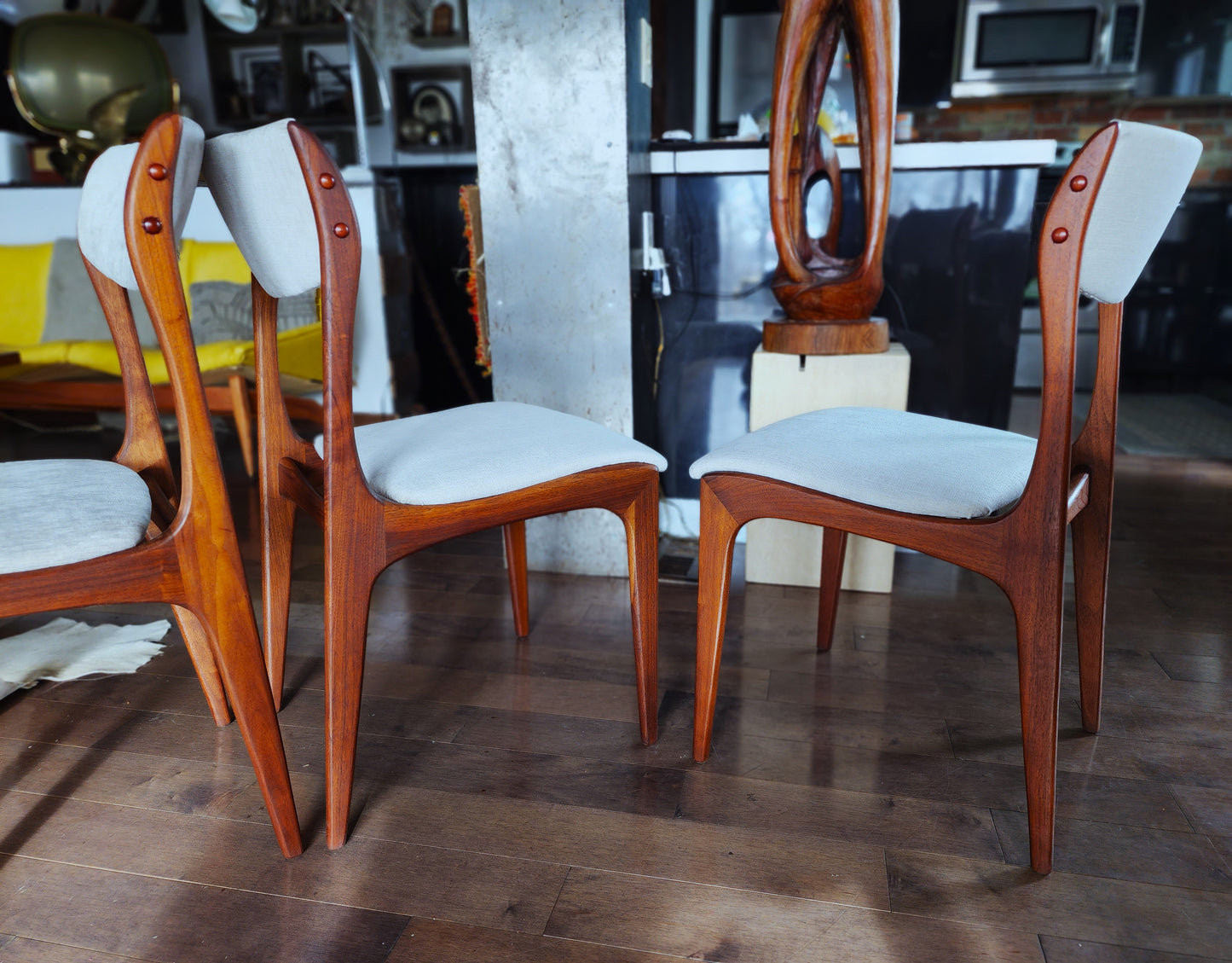 4 REFINISHED REUPHOLSTERED Mid Century Modern Walnut Chairs