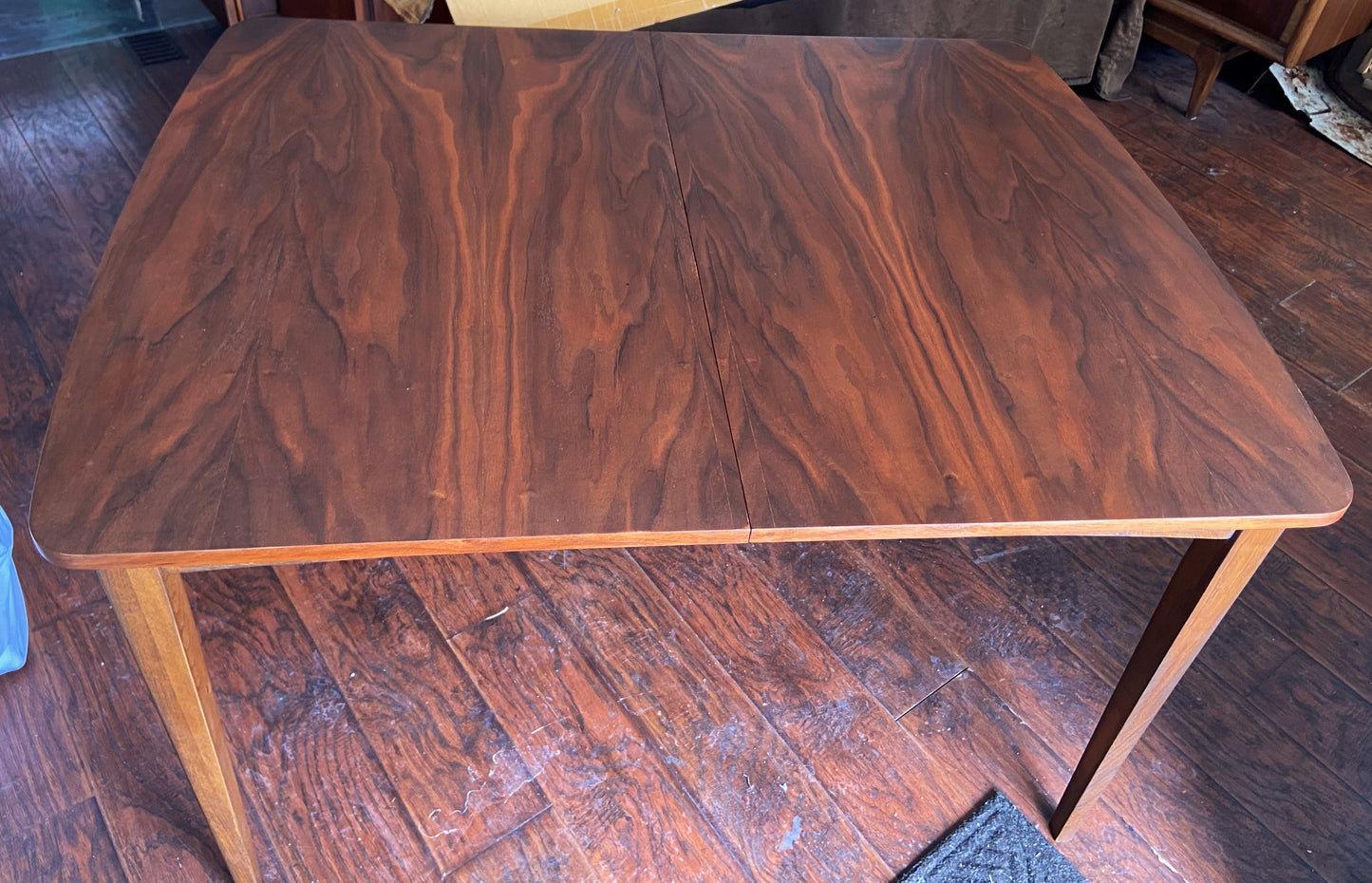 REFINISHED MCM Walnut Dining Table Extendable w 1 leaf, 4-5 ft