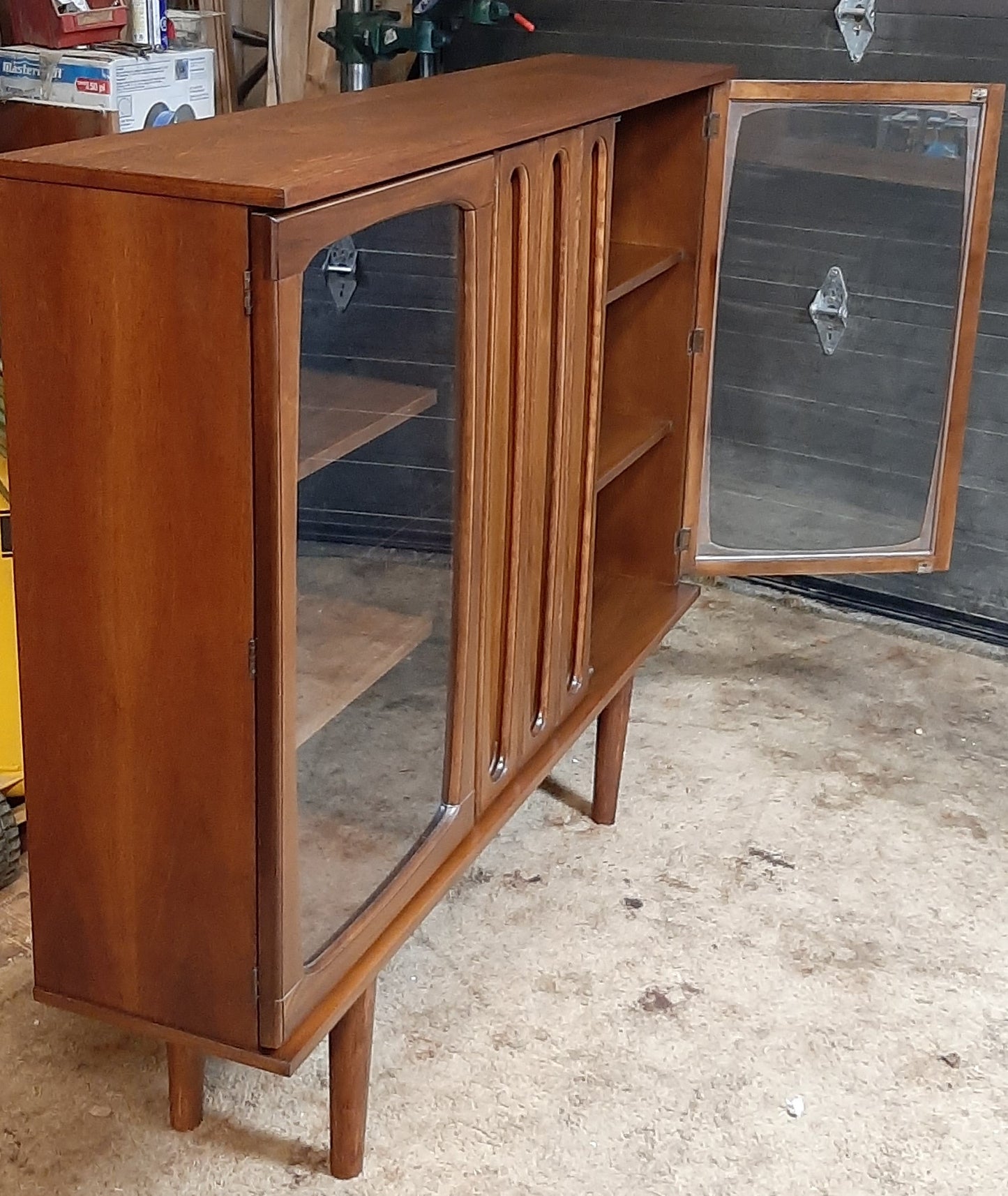 REFINISHED MCM Walnut Display Bookcase China Cabinet 56" narrow, Perfect