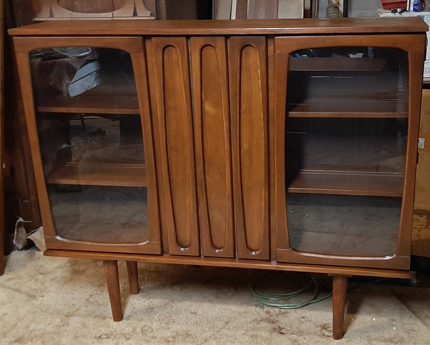 REFINISHED MCM Walnut Display Bookcase China Cabinet 56" narrow, Perfect