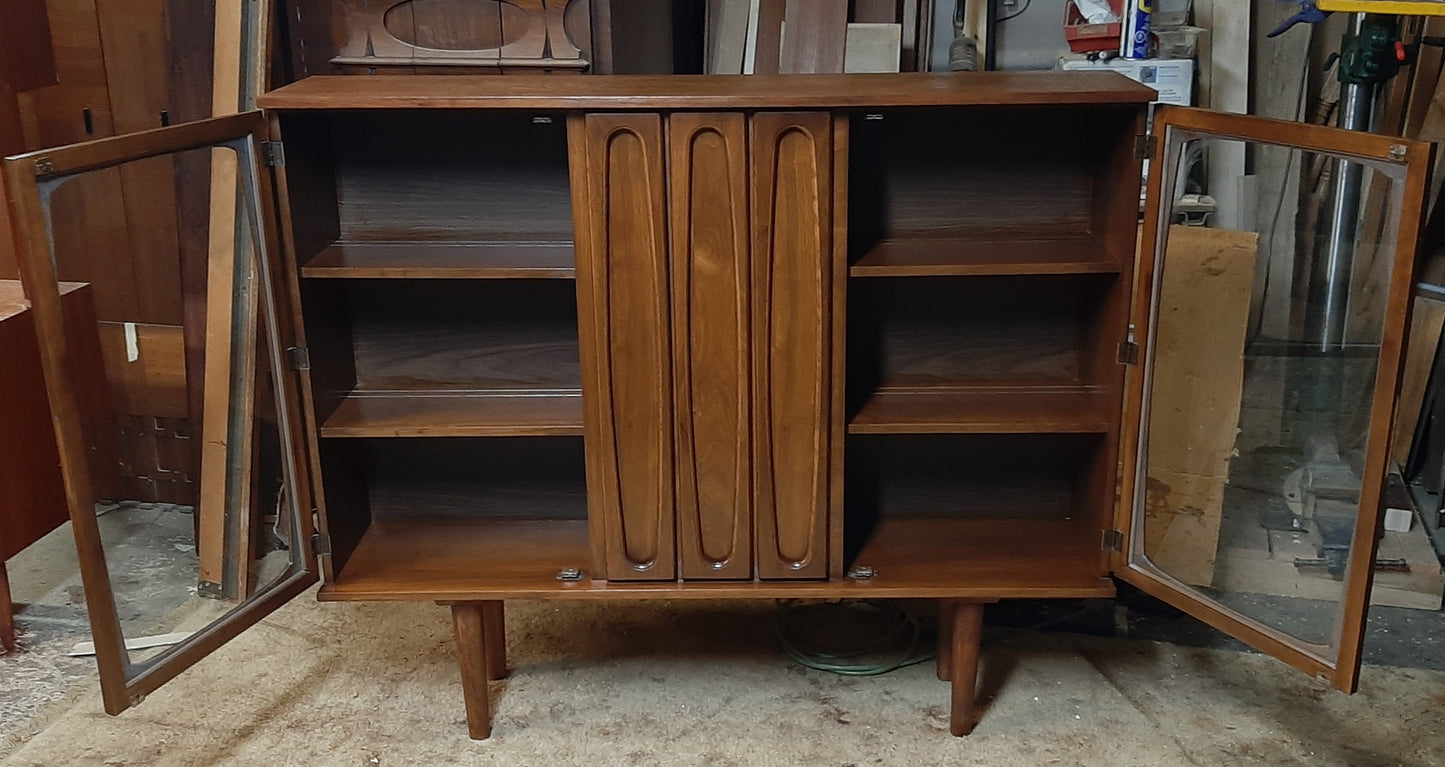 REFINISHED MCM Walnut Display Bookcase China Cabinet 56" narrow, Perfect