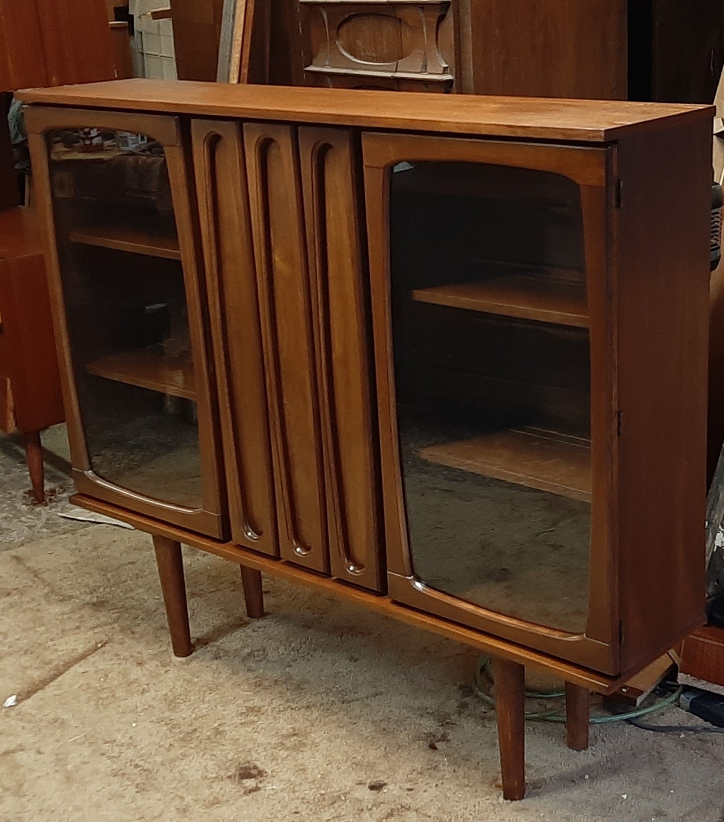 REFINISHED MCM Walnut Display Bookcase China Cabinet 56" narrow, Perfect