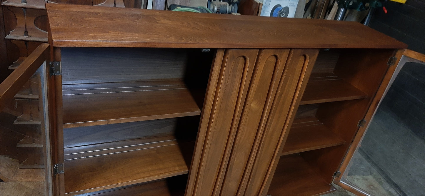 REFINISHED MCM Walnut Display Bookcase China Cabinet 56" narrow, Perfect