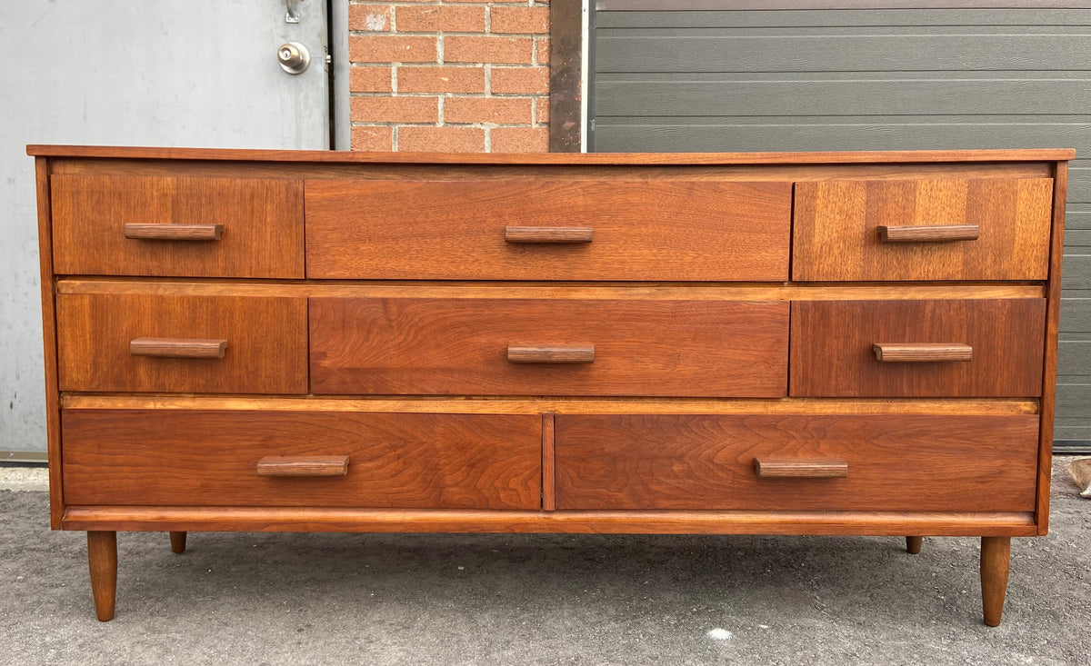 REFINISHED MCM Walnut Dresser with 8 Drawers 63.5