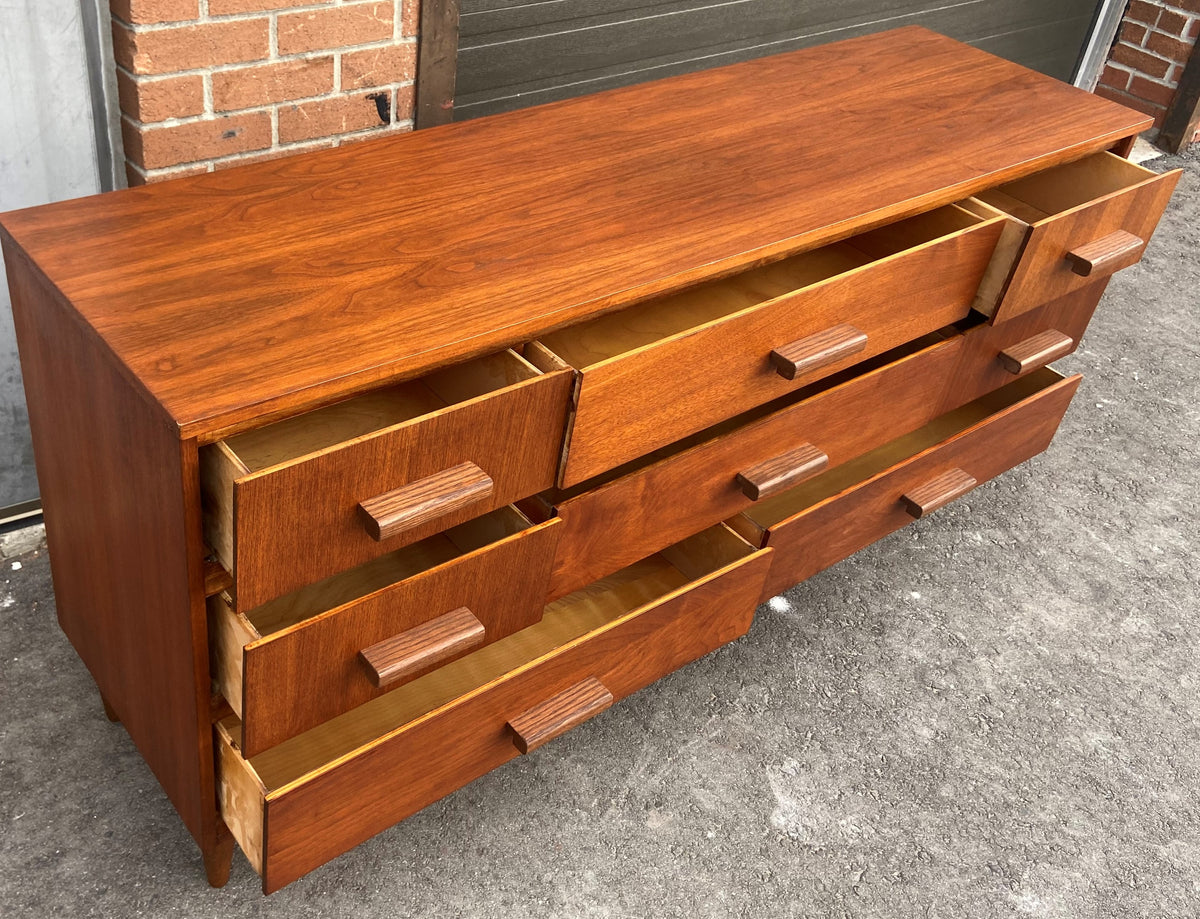 REFINISHED MCM Walnut Dresser with 8 Drawers 63.5