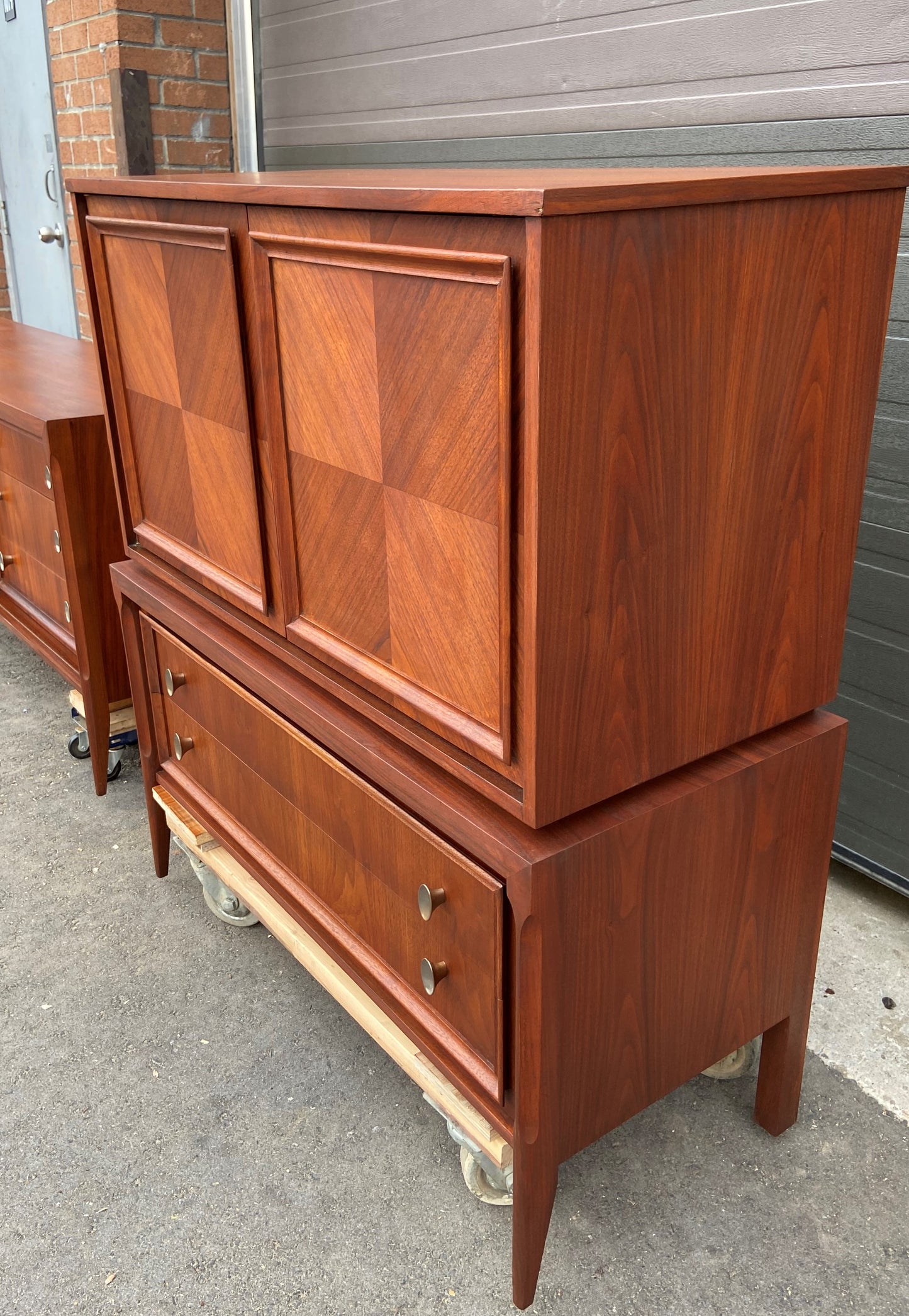 REFINISHED MCM Walnut Set of Dresser/Credenza and Tallboy/Gentleman chest