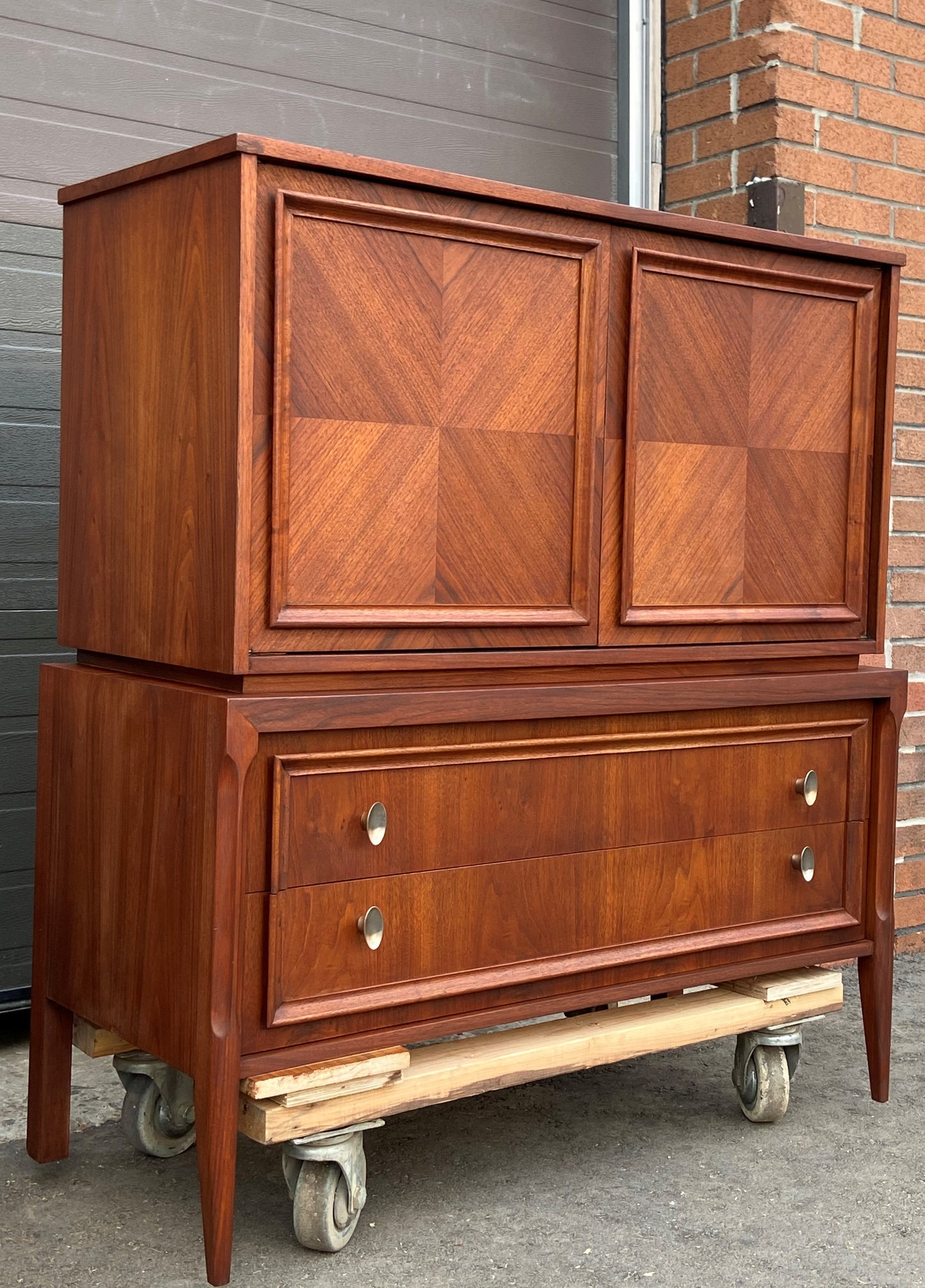 REFINISHED MCM Walnut Set of Dresser/Credenza and Tallboy/Gentleman chest