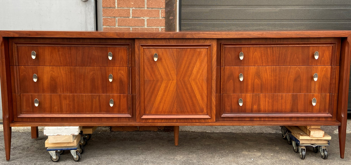 REFINISHED MCM Walnut Set of Dresser/Credenza and Tallboy/Gentleman chest