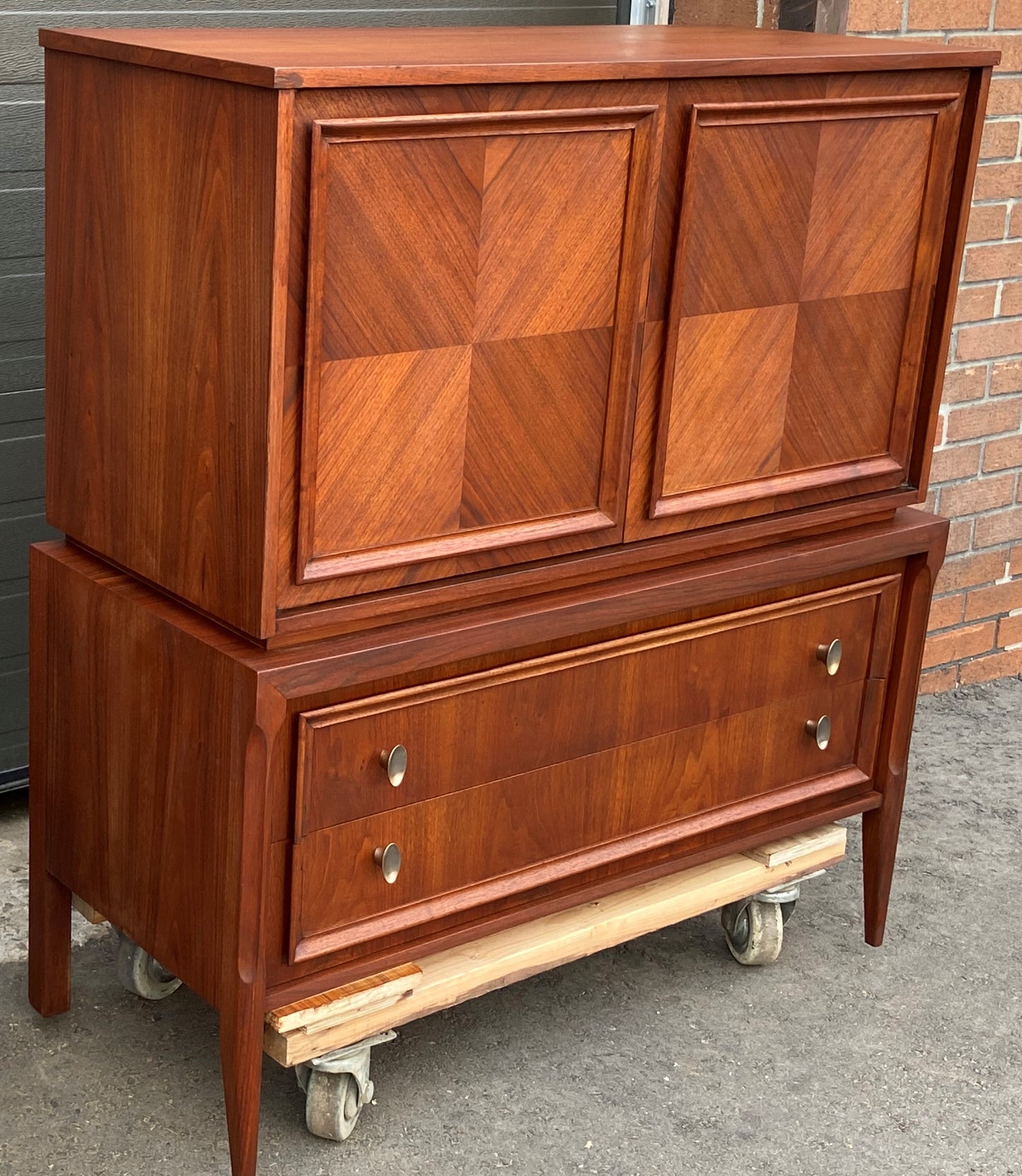 REFINISHED MCM Walnut Set of Dresser/Credenza and Tallboy/Gentleman chest