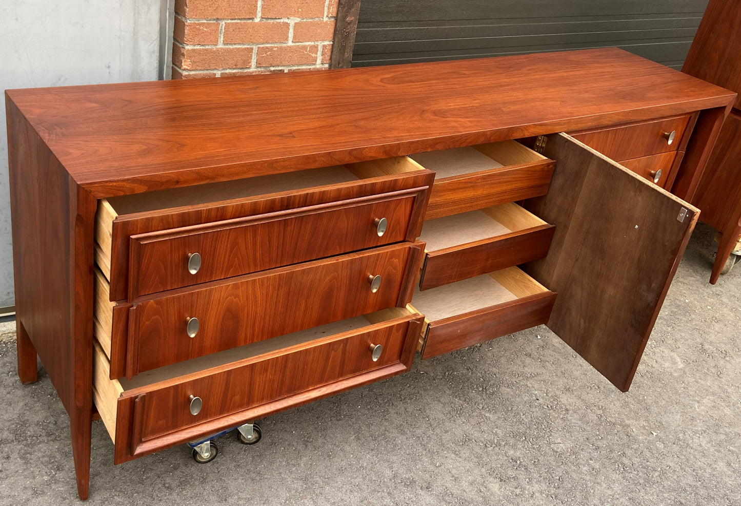 REFINISHED MCM Walnut Set of Dresser/Credenza and Tallboy/Gentleman chest