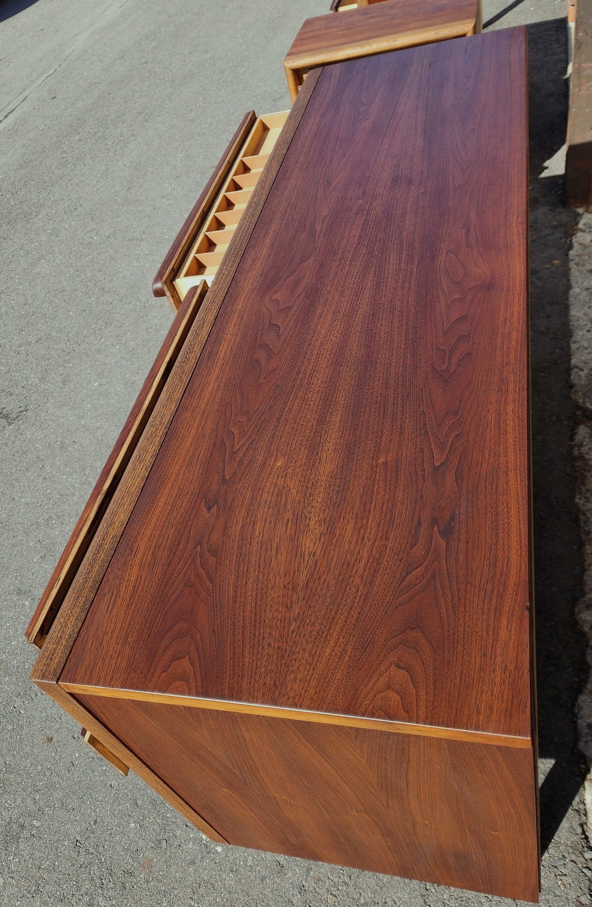 REFINISHED Sculptural Mid Century Modern Walnut Dresser 6 Drawers