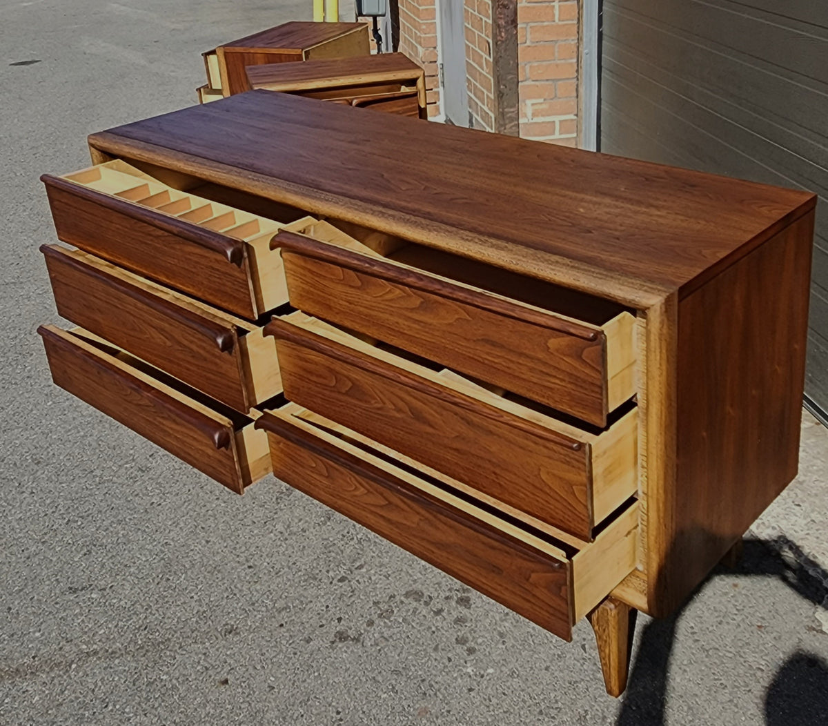 REFINISHED Sculptural Mid Century Modern Walnut Dresser 6 Drawers