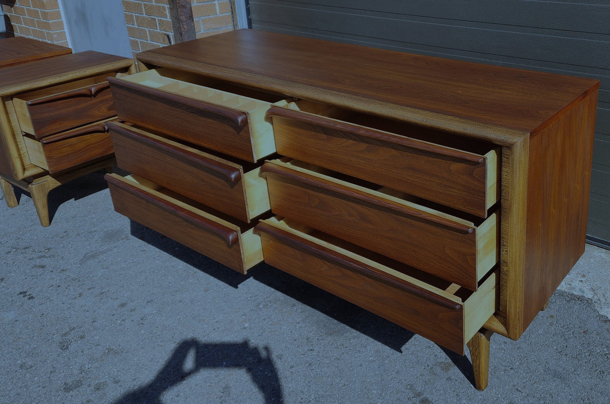 REFINISHED Sculptural Mid Century Modern Walnut Dresser 6 Drawers