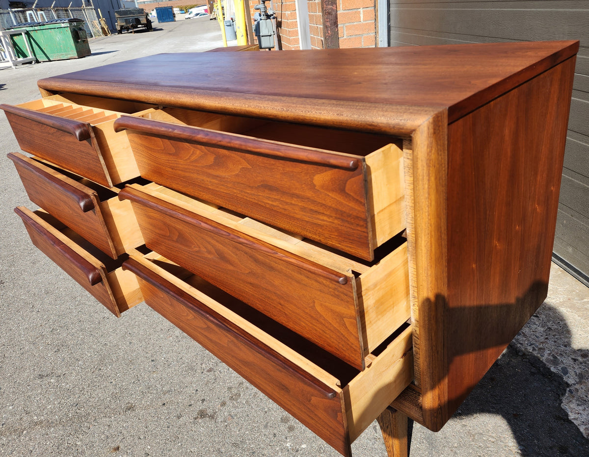 REFINISHED Sculptural Mid Century Modern Walnut Dresser 6 Drawers