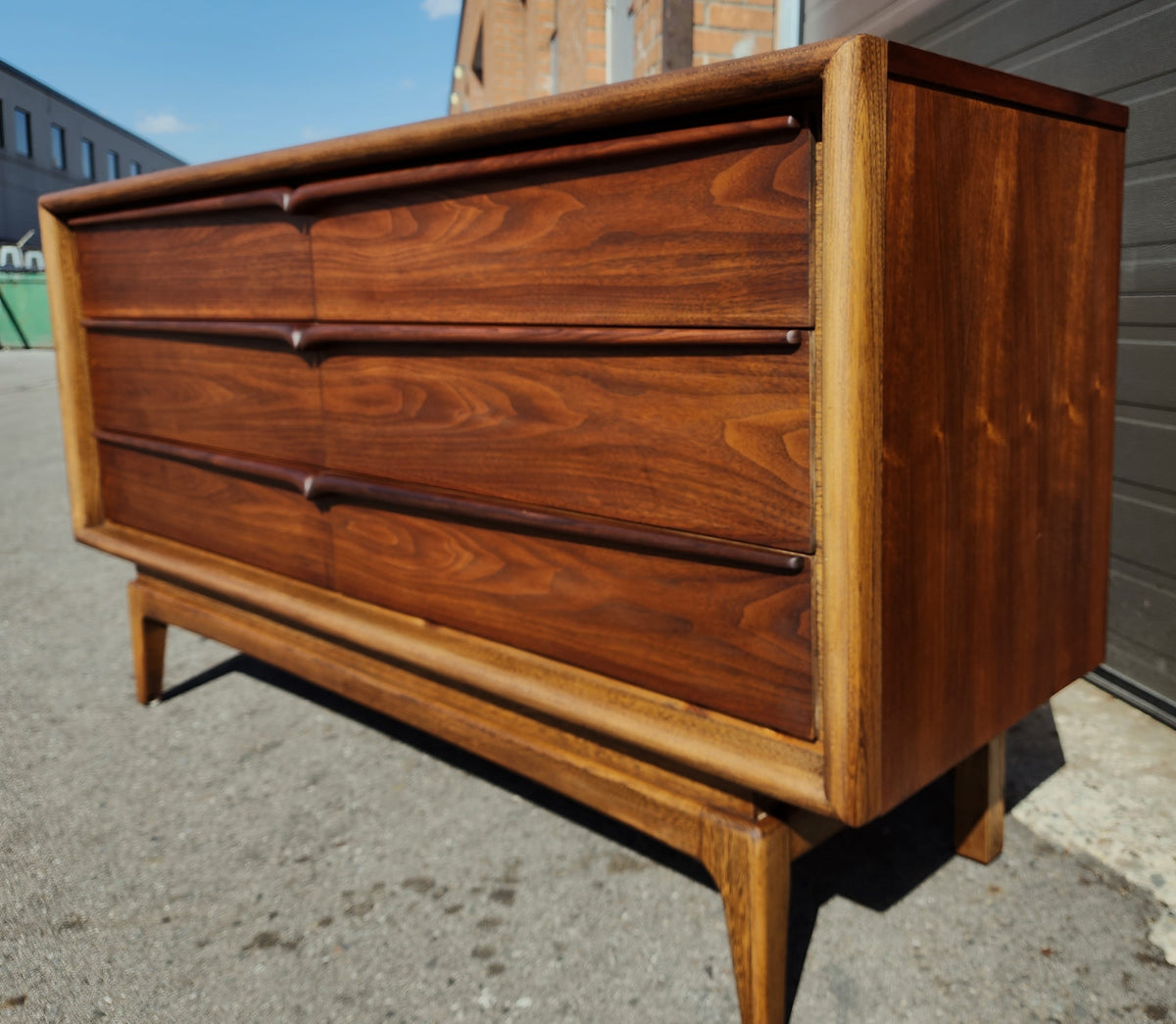 REFINISHED Sculptural Mid Century Modern Walnut Dresser 6 Drawers
