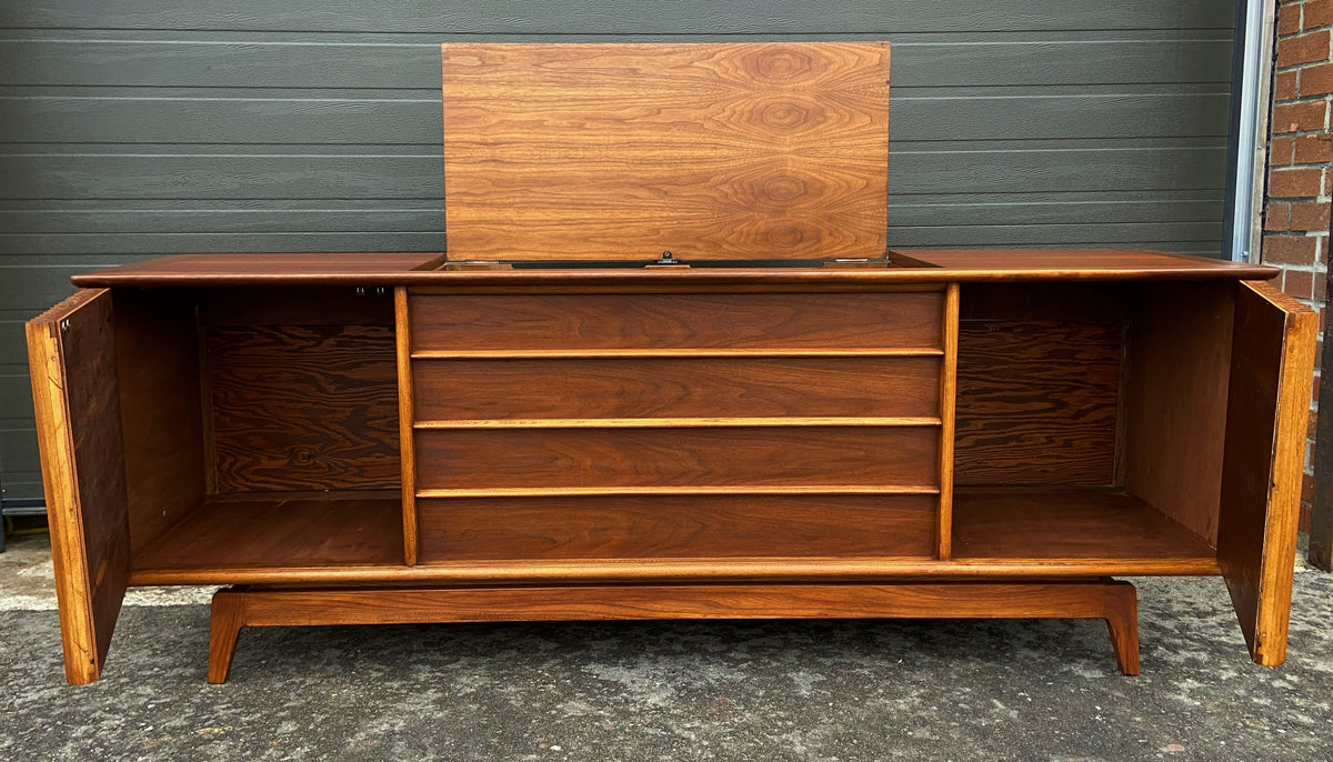 REFINISHED Mid Century Modern Walnut Media Record Player Console 74.5