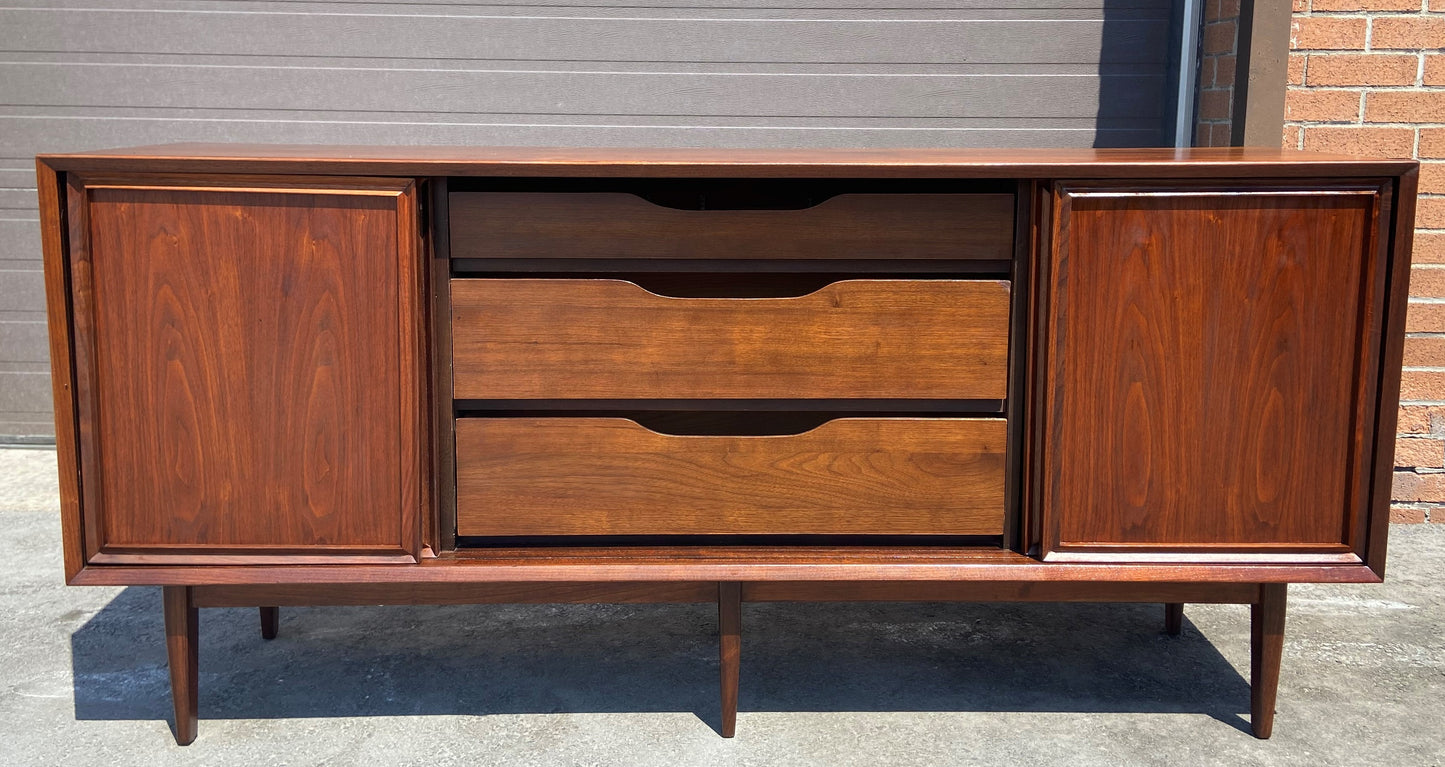 REFINISHED MCM Walnut Sideboard by Honderich 68", Perfect