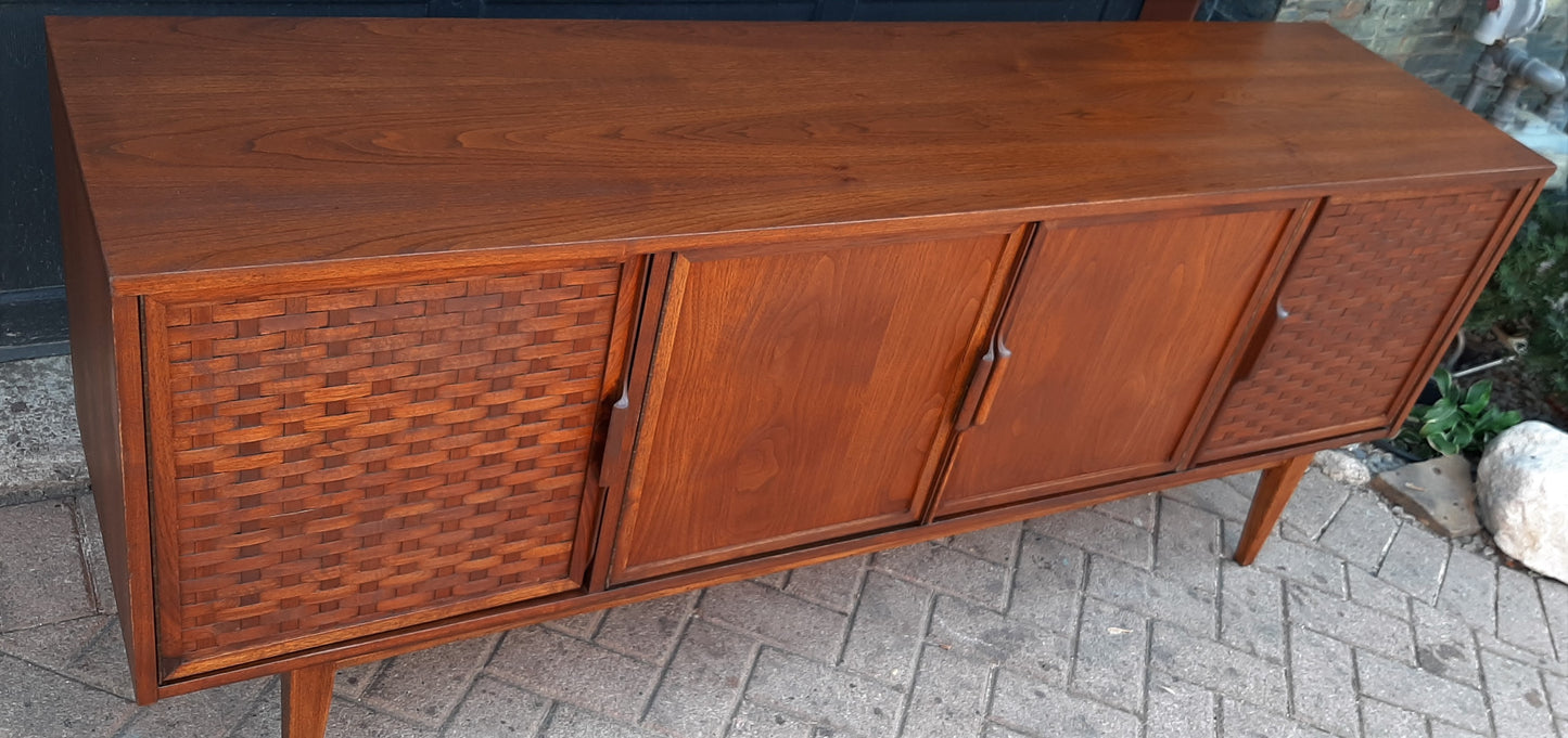 REFINISHED MCM Walnut Credenza Sideboard with woven doors 6ft