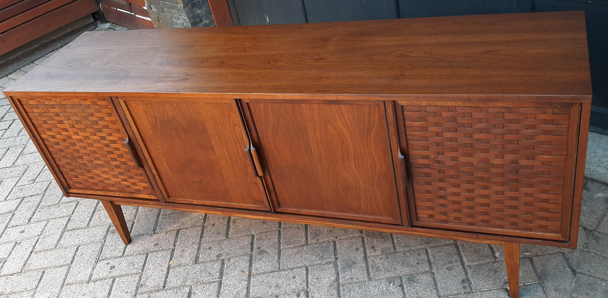 REFINISHED MCM Walnut Credenza Sideboard with woven doors 6ft