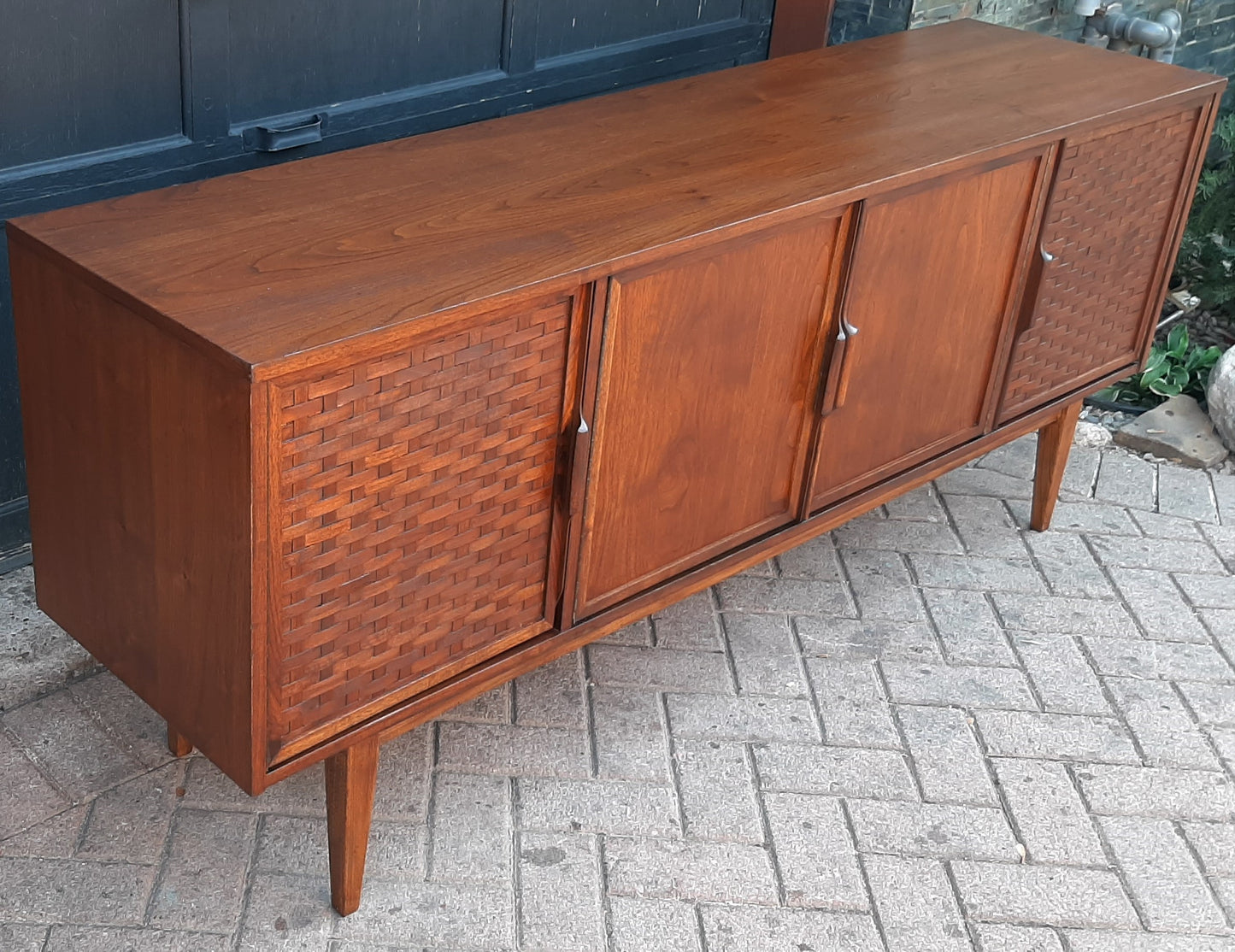 REFINISHED MCM Walnut Credenza Sideboard with woven doors 6ft