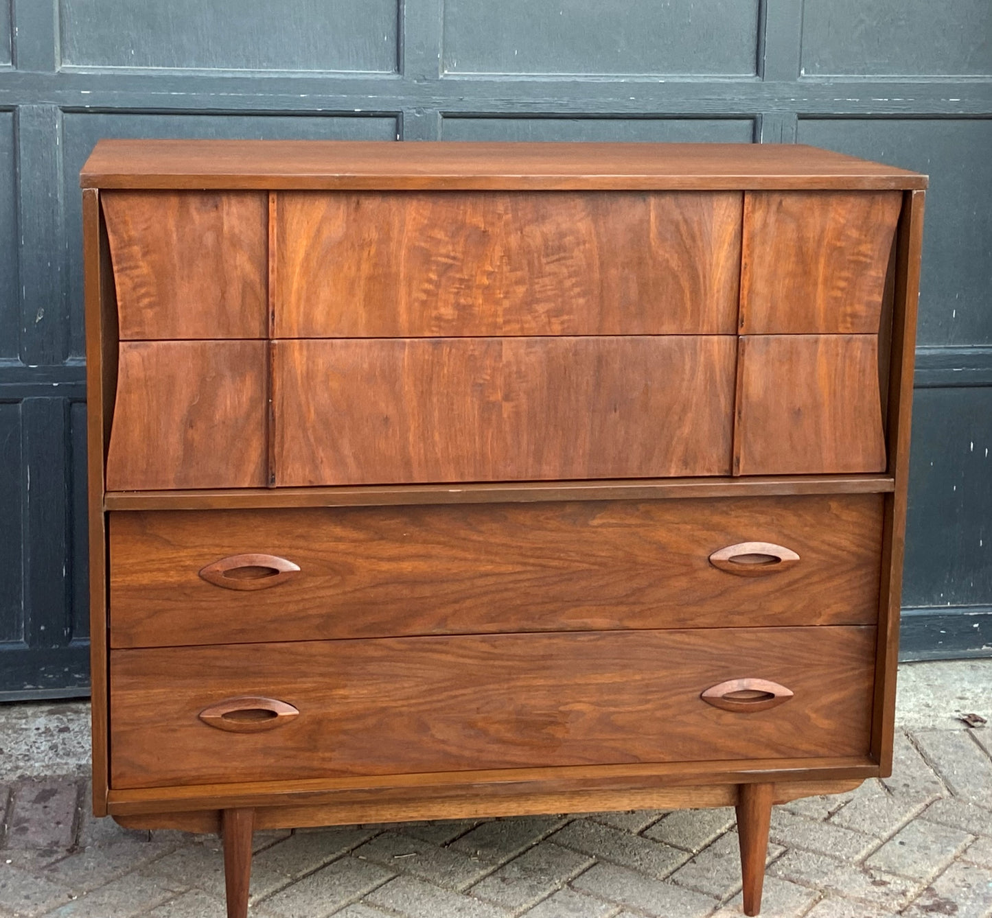 REFINISHED Mid Century Modern Walnut Tallboy w 4 drawers