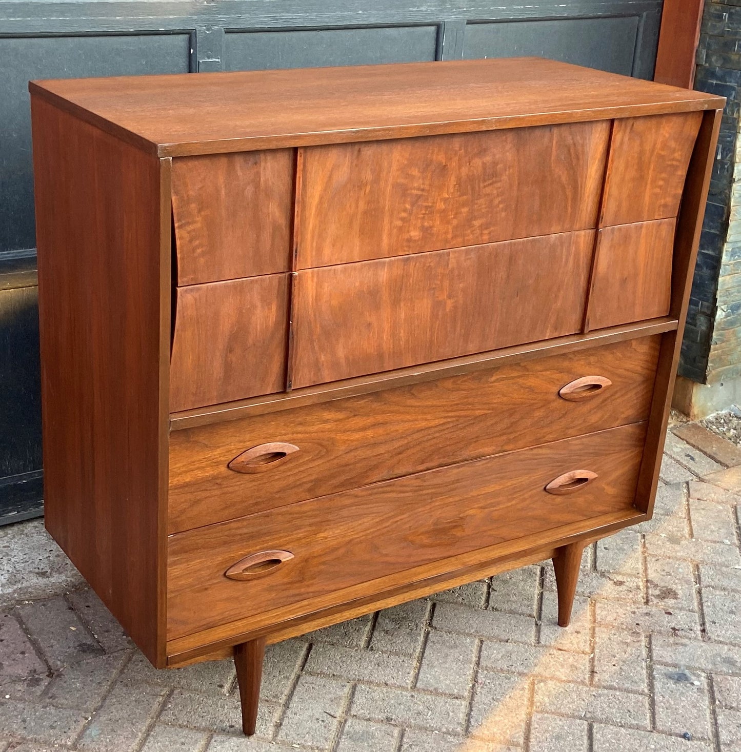 REFINISHED Mid Century Modern Walnut Tallboy w 4 drawers