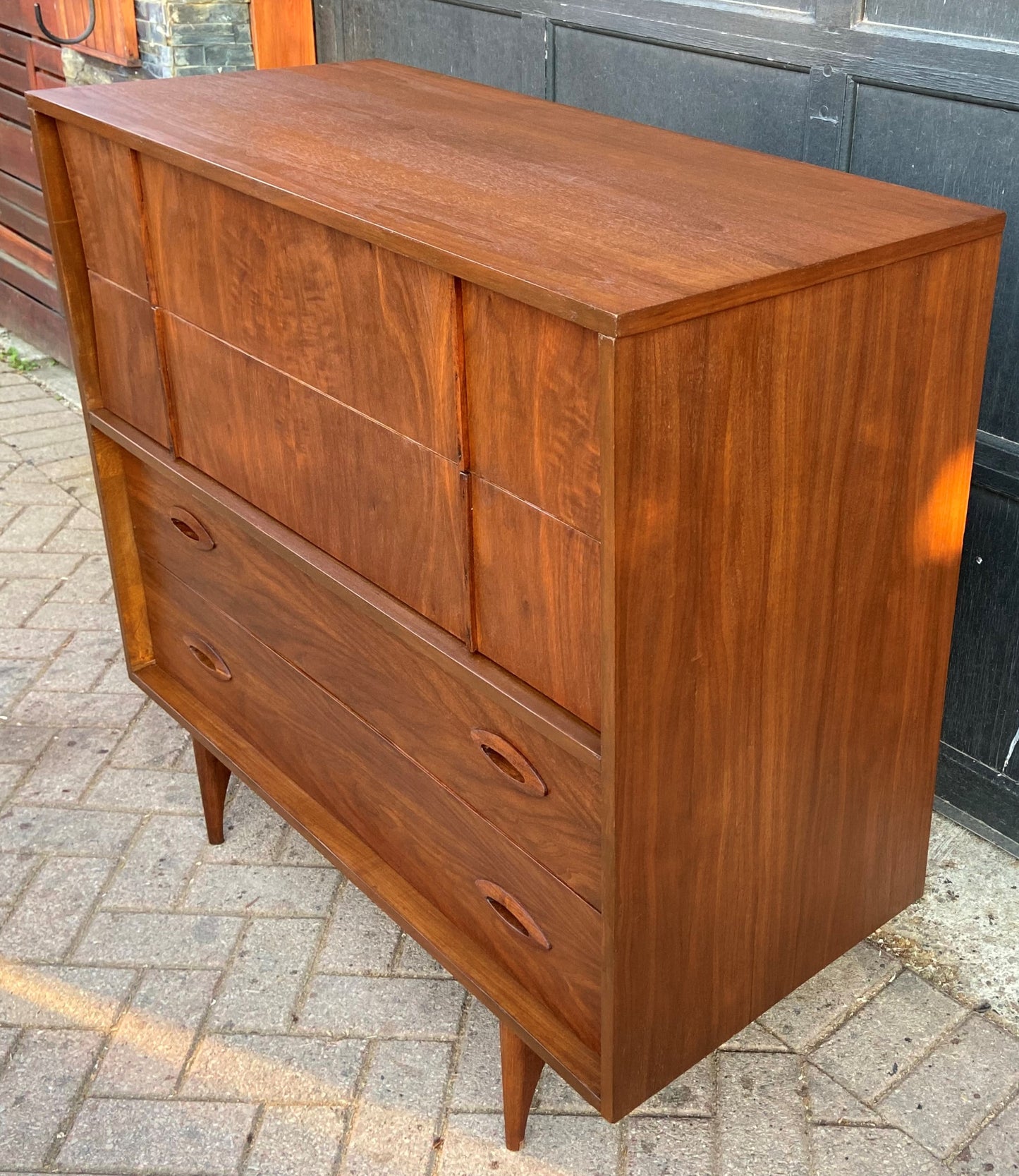REFINISHED Mid Century Modern Walnut Tallboy w 4 drawers