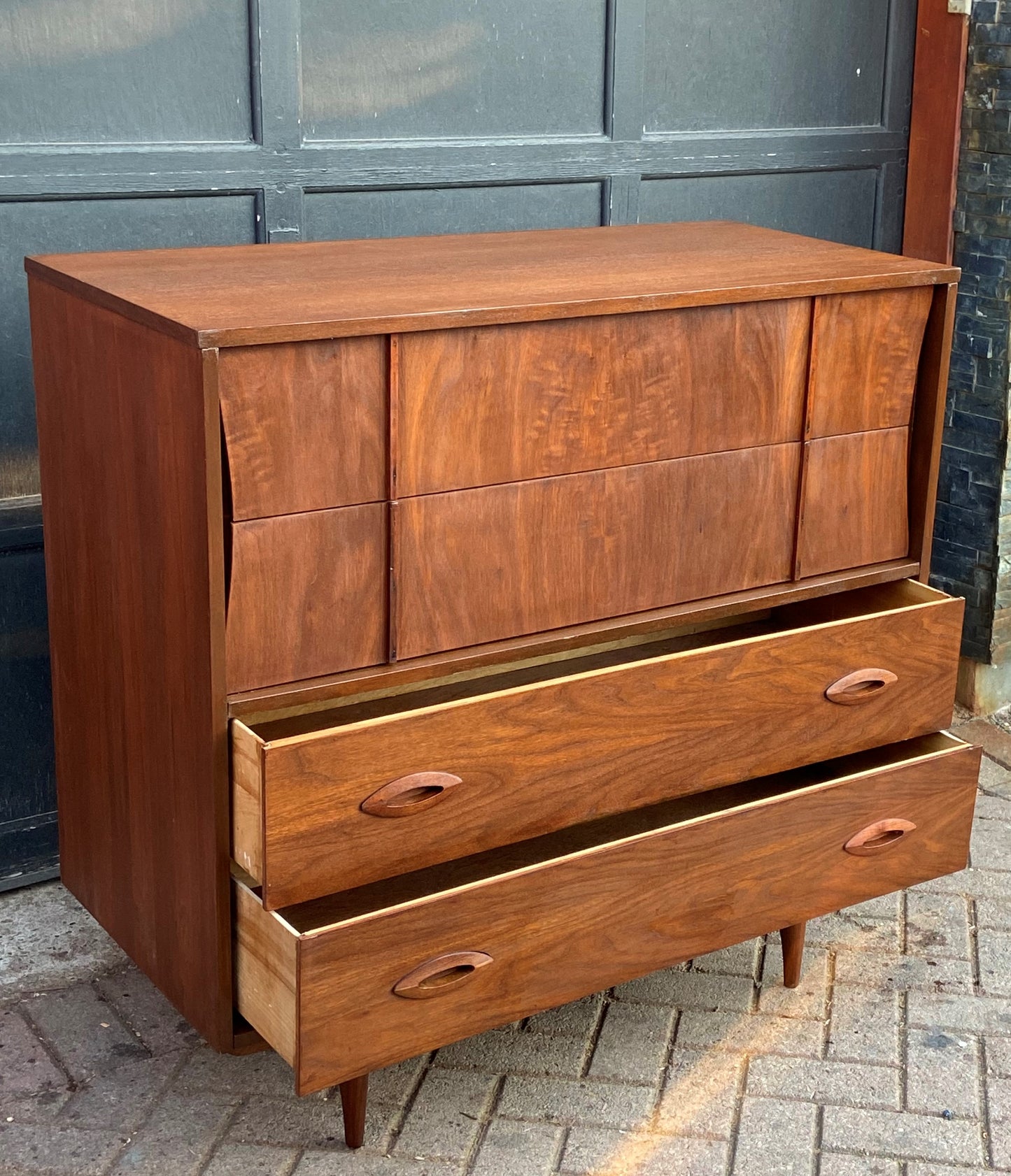 REFINISHED Mid Century Modern Walnut Tallboy w 4 drawers