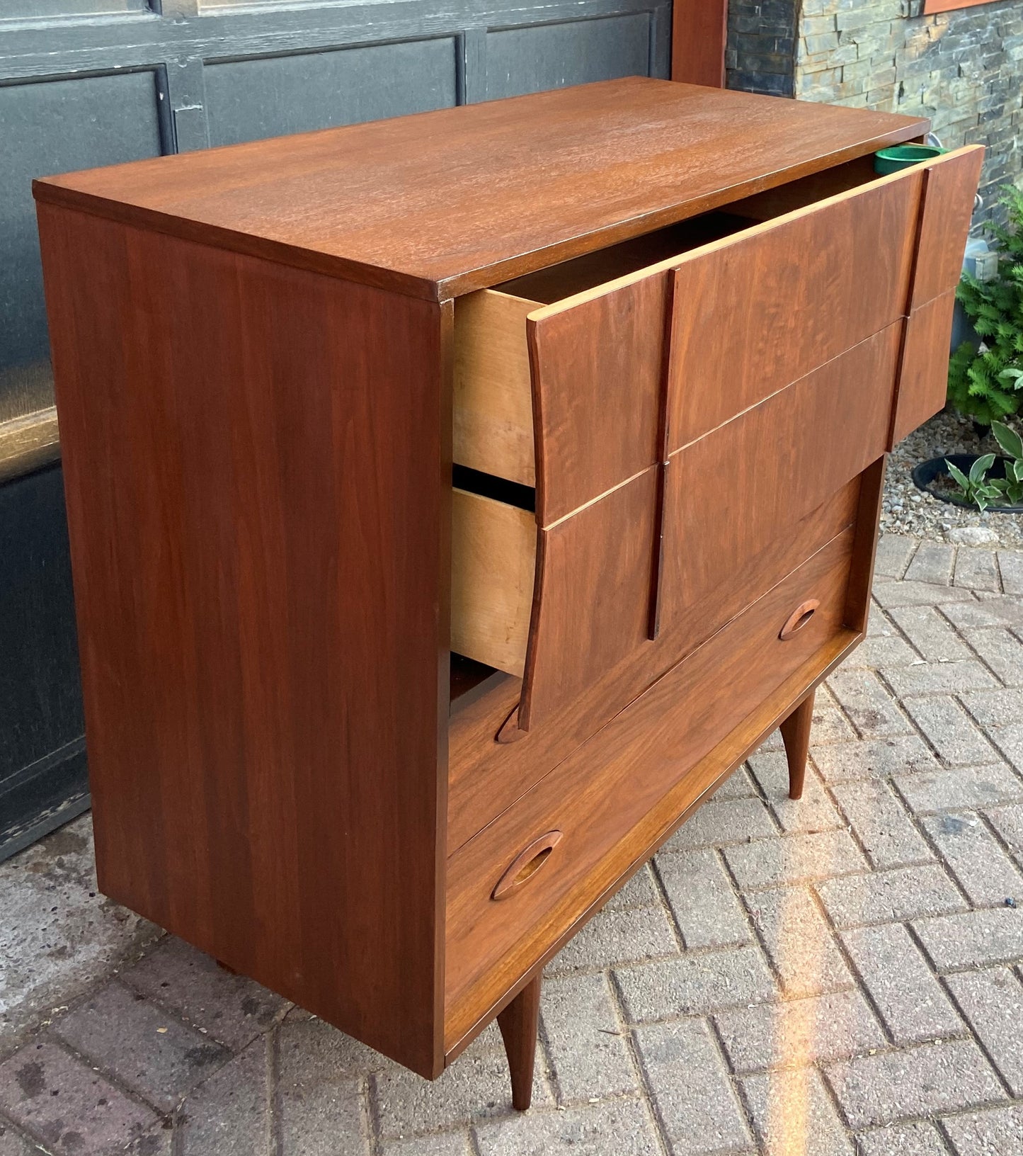 REFINISHED Mid Century Modern Walnut Tallboy w 4 drawers