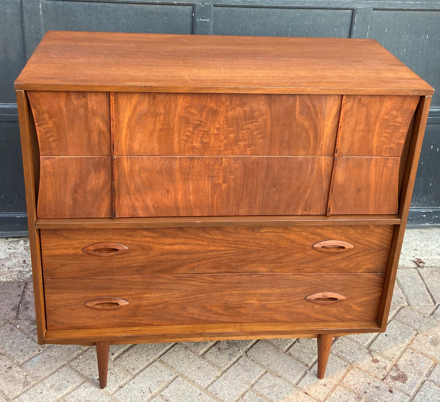 REFINISHED Mid Century Modern Walnut Tallboy w 4 drawers