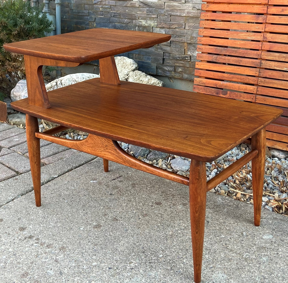 REFINISHED MCM Walnut Two Tier End Table, PERFECT