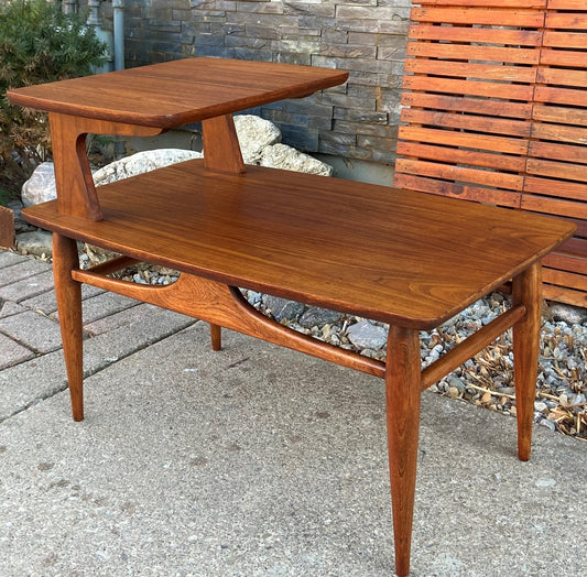 REFINISHED MCM Walnut Two Tier End Table, PERFECT