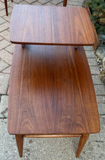REFINISHED MCM Walnut Two Tier End Table, PERFECT 4