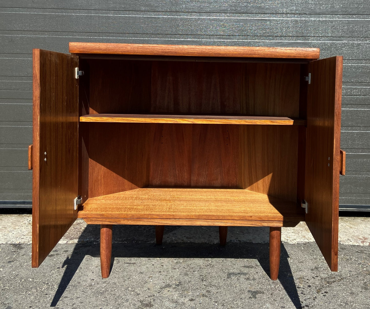 REFINISHED Mid Century Modern Teak Corner Cabinet w Lighting (2 parts), Perfect