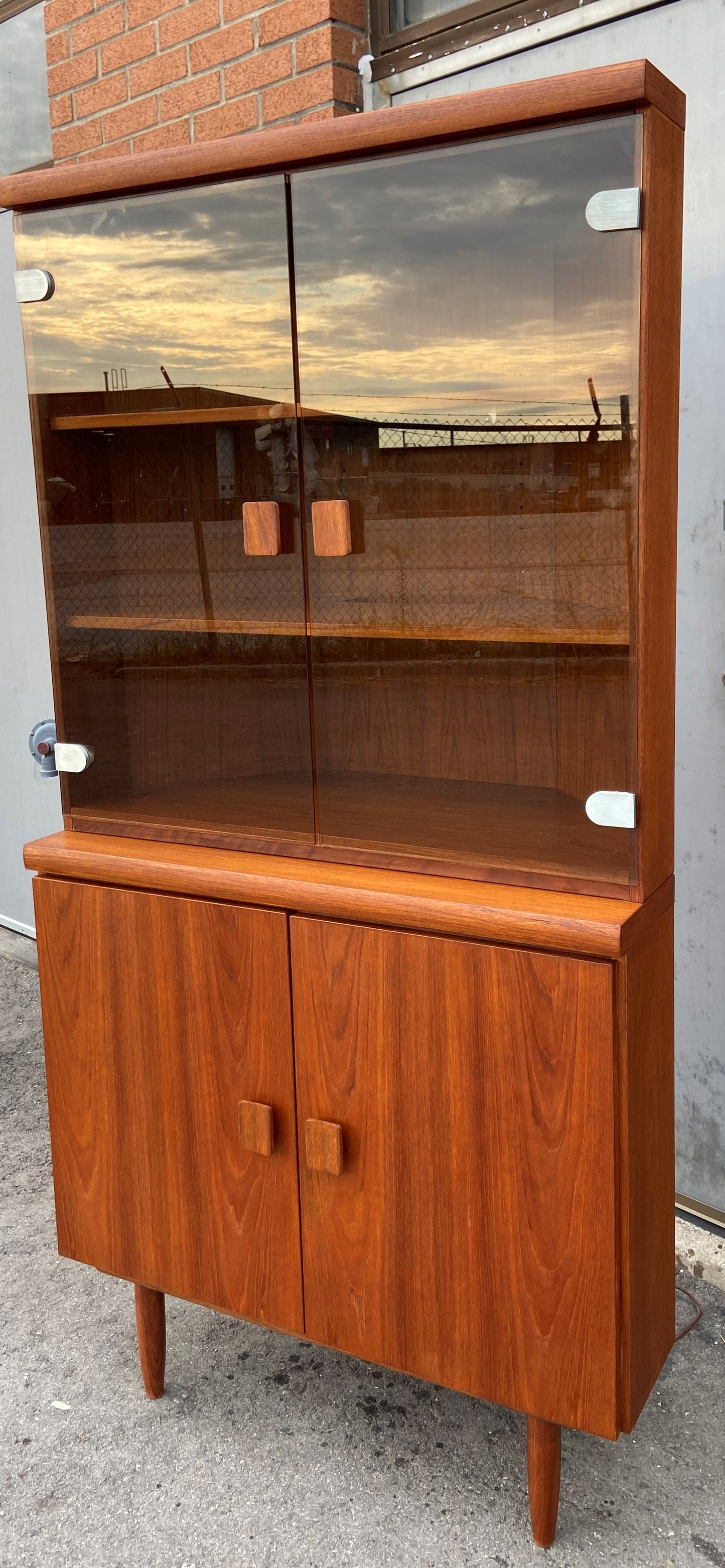 REFINISHED Mid Century Modern Teak Corner Cabinet w Lighting (2 parts), Perfect