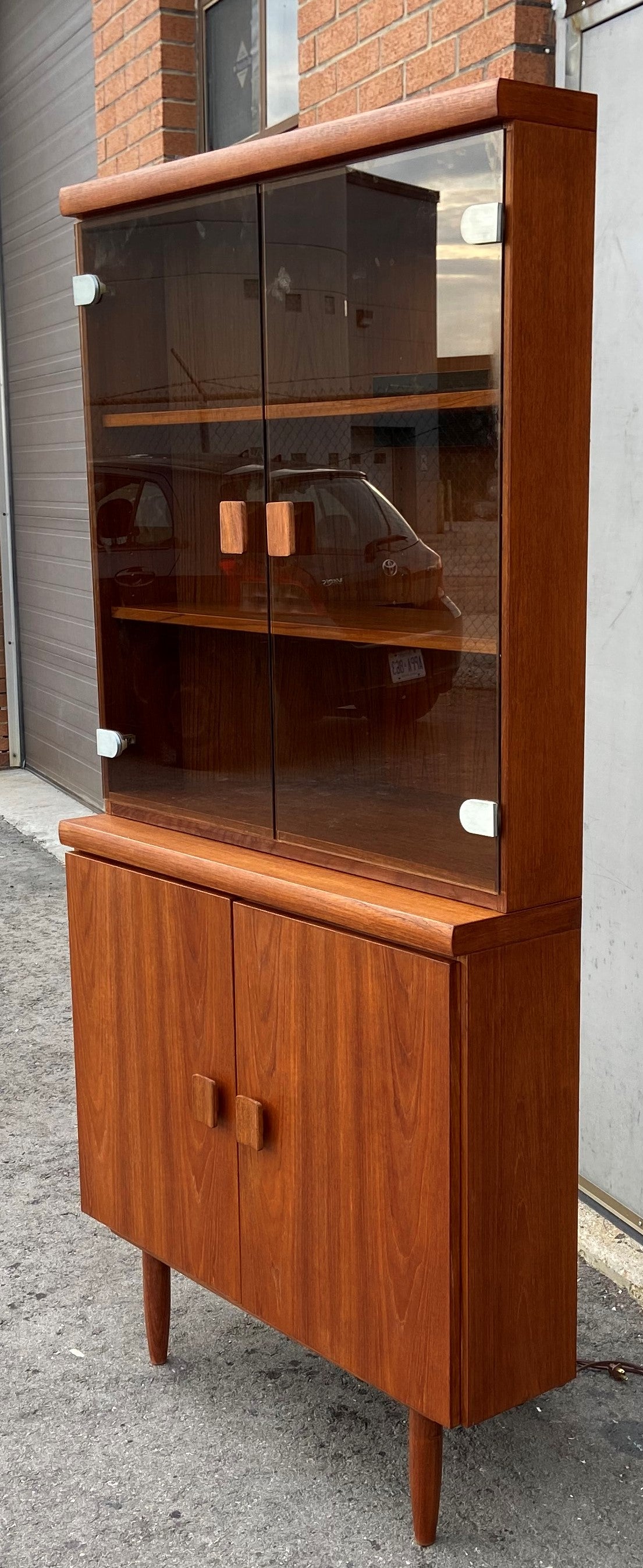 REFINISHED Mid Century Modern Teak Corner Cabinet w Lighting (2 parts), Perfect